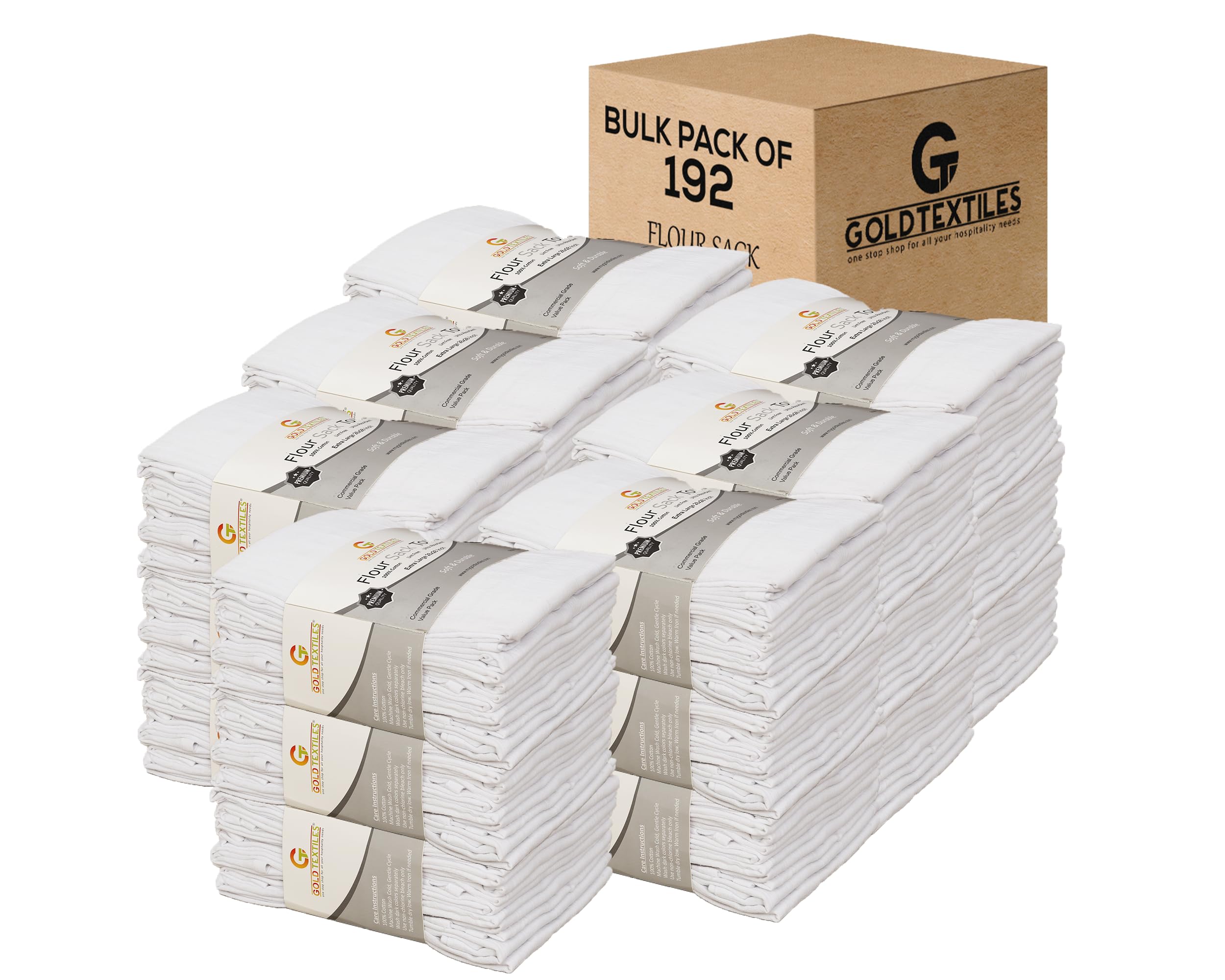 Premium 100% Cotton White Flour Sack Towels (Pack of 192, 28x28 Inches) - Ultra Soft & Highly Absorbent Kitchen Towels for Cooking, Cleaning, and Crafts | Quick-Drying & Machine Washable | Ideal for Restaurants, Bakeries & Home Use