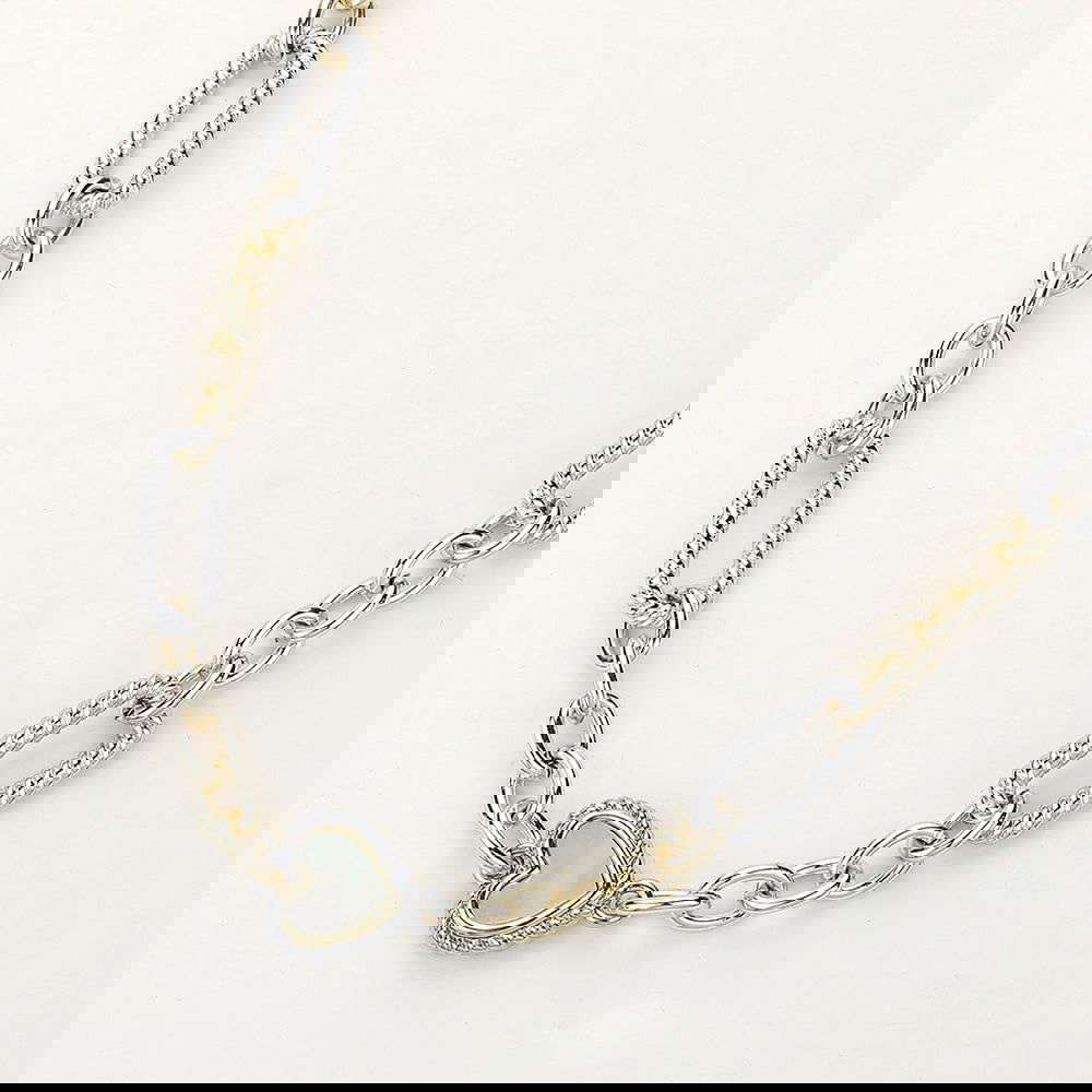 14K Gold Plated Mother of Pearl Heart Link Necklace for Women - Elegant Long Chain Jewelry Gift for Valentine's Day, Anniversary & Special Occasions