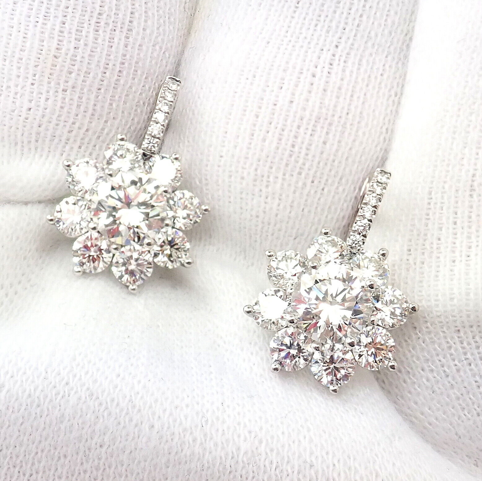 Authentic T Foster & Co Platinum Flower 4.84ctw Diamond Stud Halo Earrings with GIA Certification - Perfect for Weddings, Anniversaries & Special Occasions