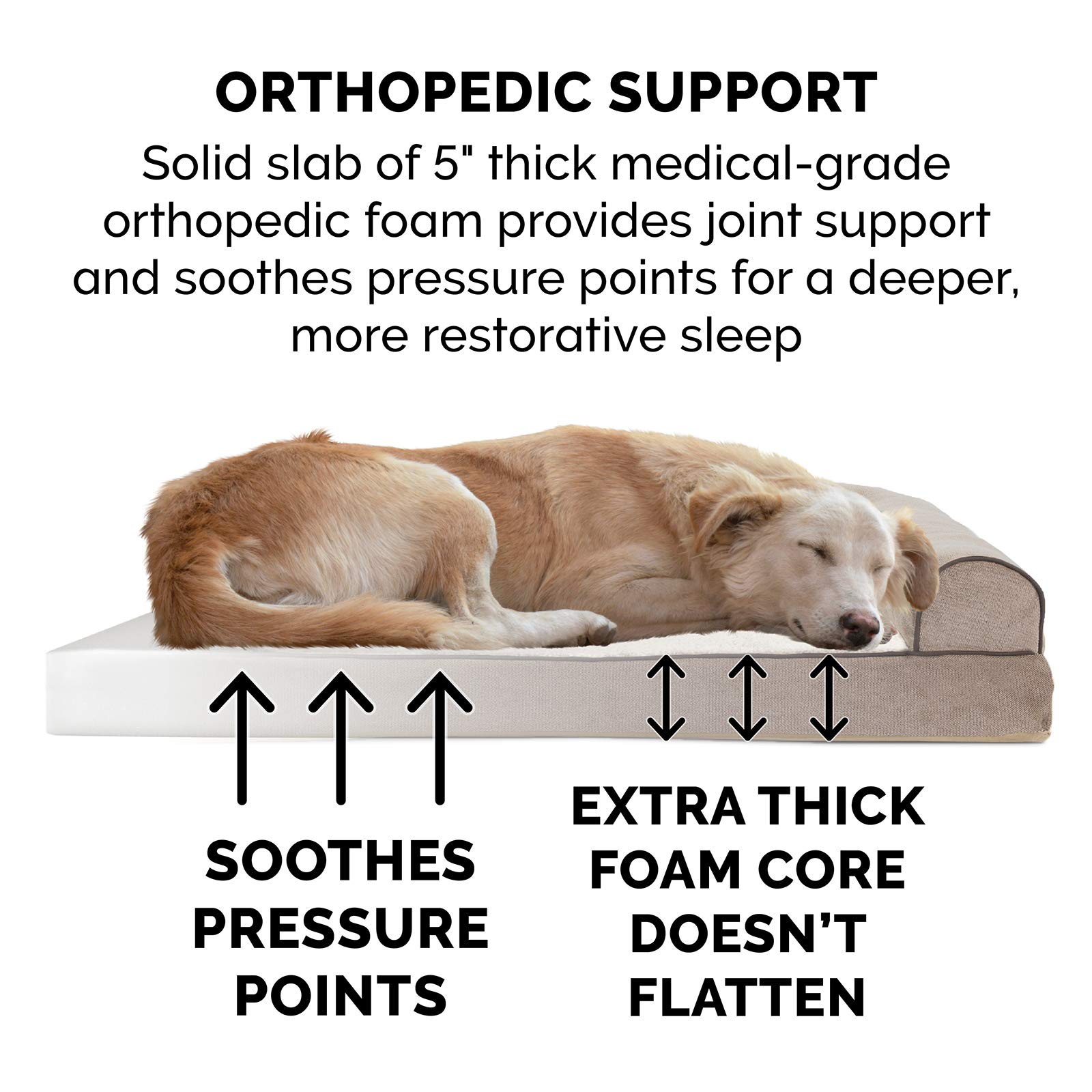 Furhaven Orthopedic Dog Bed for Large Dogs up to 125 lbs - Removable Bolsters & Washable Cover - Sherpa & Chenille Sofa Style - Cream Jumbo Plus/XXL - Perfect for Arthritis Relief & Comfortable Sleeping in Living Room or Bedroom