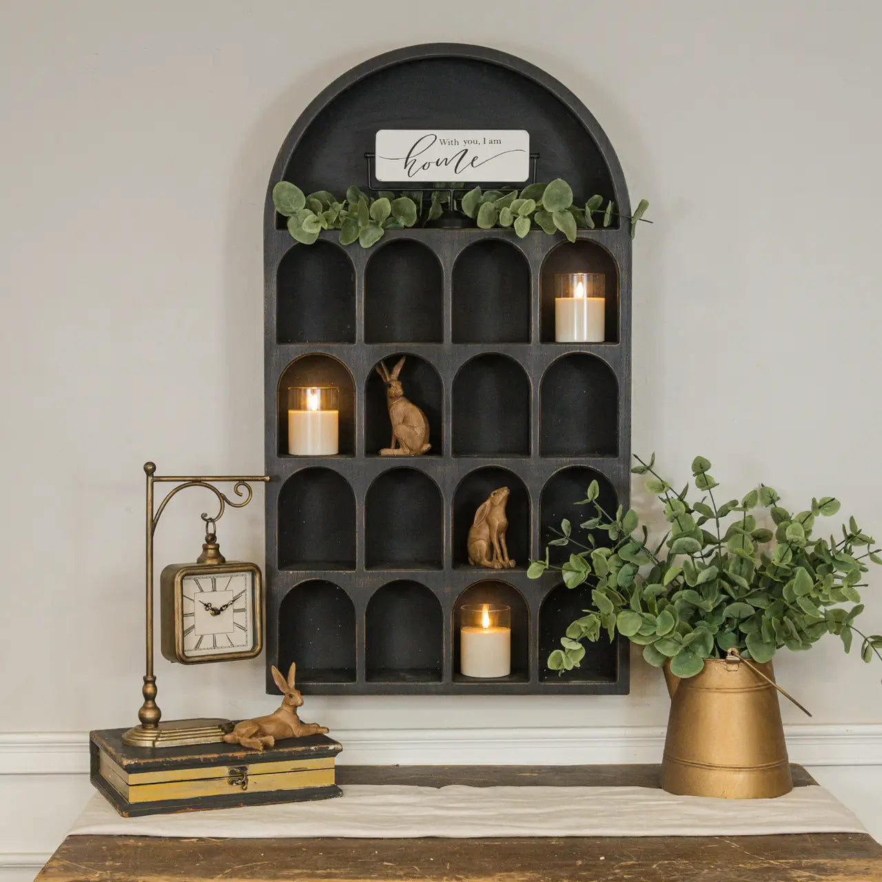 Black Arched Cubby Shelf - Stylish Wooden Storage Organizer for Home & Office - Perfect for Books, Toys, and Decorative Display