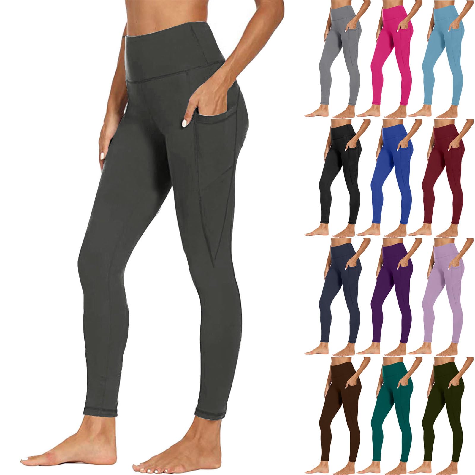 High Waisted Yoga Pants with Pockets for Women - Tummy Control & Scrunch Butt Lift Workout Leggings - Gym, Running, Lounge & Everyday Wear