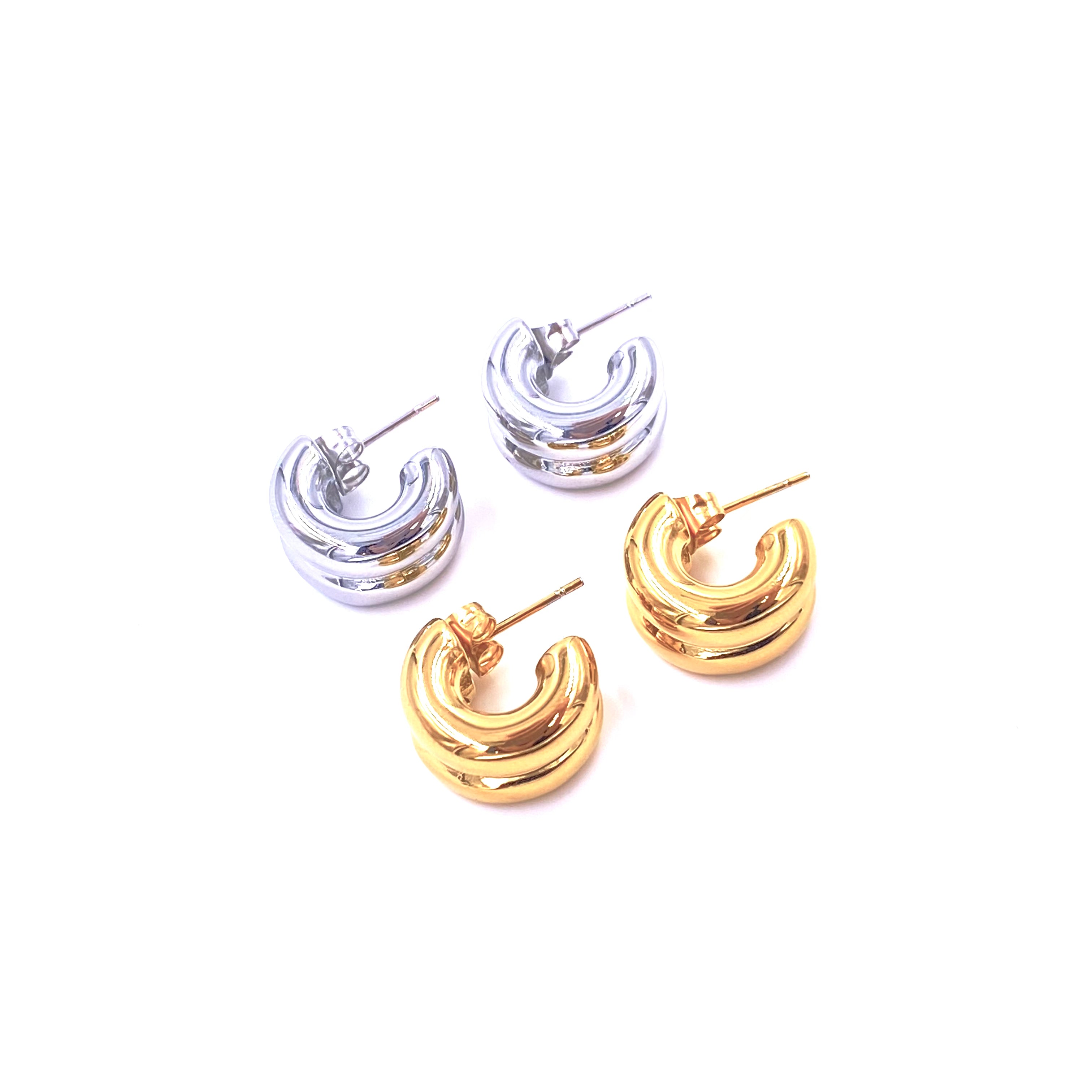 Ashley Gold Stainless Steel Single Line 1/2 Hoop Earrings for Women - Hypoallergenic Dainty Minimalist Jewelry - Perfect for Everyday Wear, Office & Date Night