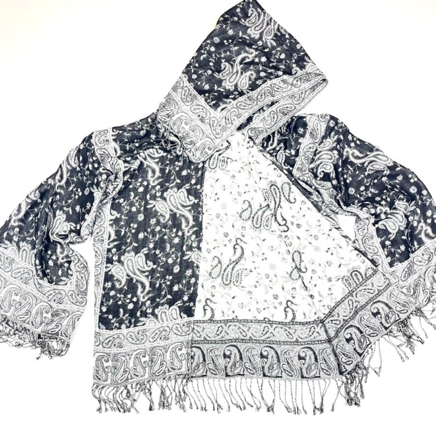 Exotic Black & White Pashmina Robe - Soft & Luxurious Women's Shawl Wrap for Home, Travel & Special Occasions
