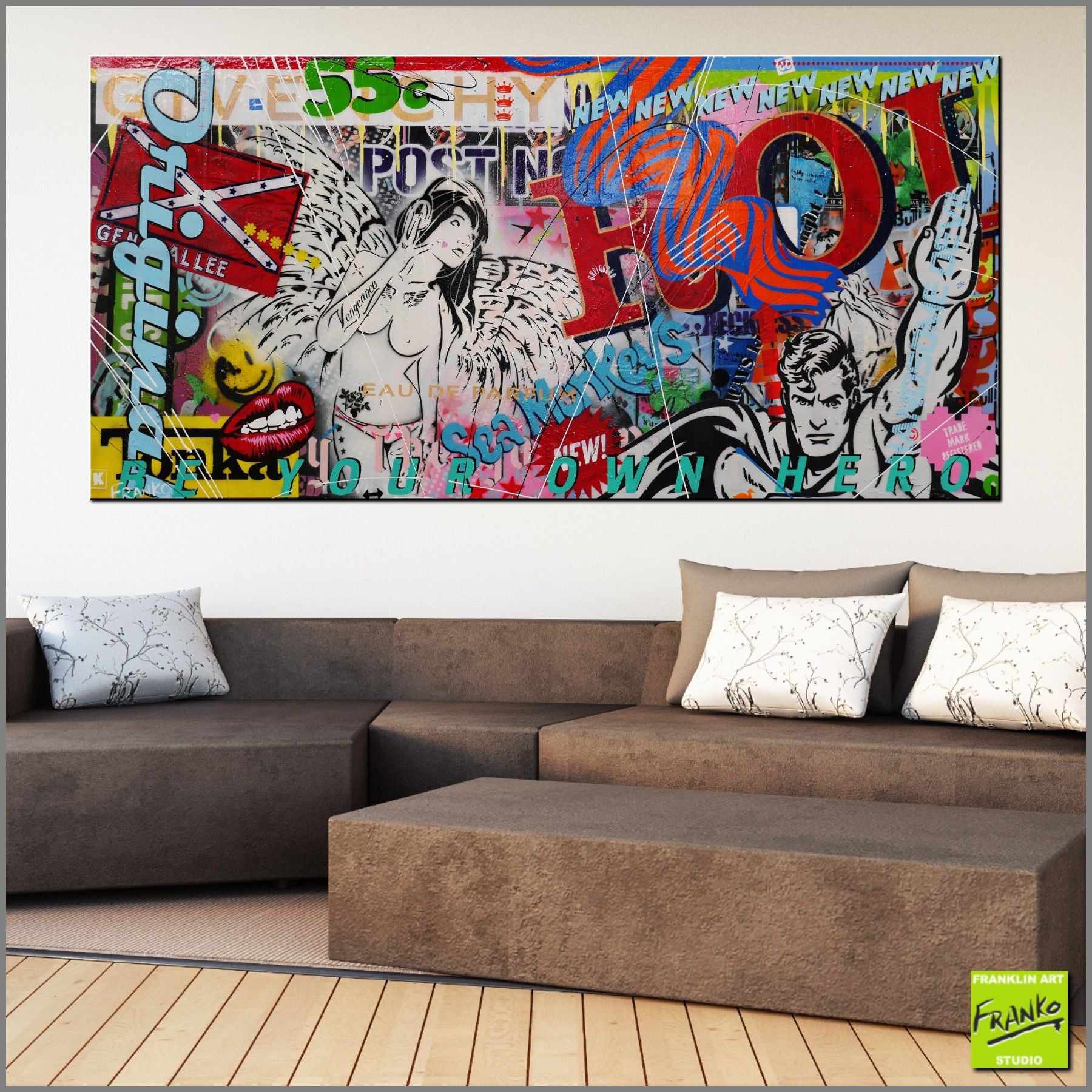 Beats Angel 190cm x 90cm Nude Angel Textured Urban Pop Art Canvas Painting - Modern Wall Decor for Living Room, Bedroom & Office