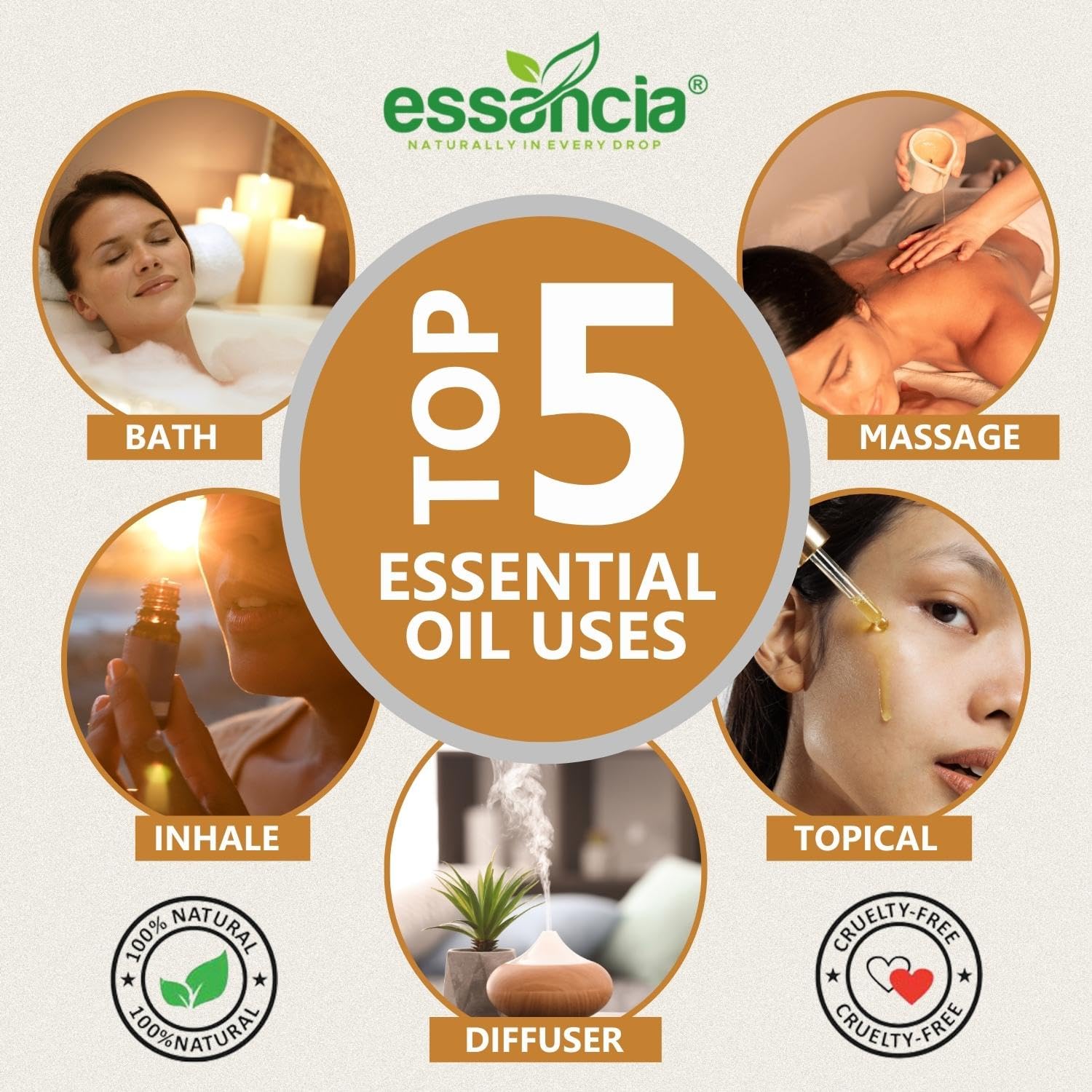 Essencia 100% Pure Cinnamon Essential Oil - 15ml Undiluted Therapeutic Grade for Hair Growth, Skin Care, Massage, Aromatherapy Diffuser | Natural Remedy for Relaxation & Wellness