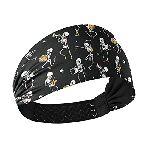 Halloween Skeleton Headband - Stretchy Breathable Yoga Head Wrap for Women, Sweat-Wicking Sports Hair Band - Perfect for Workouts, Running, and Dance Costumes