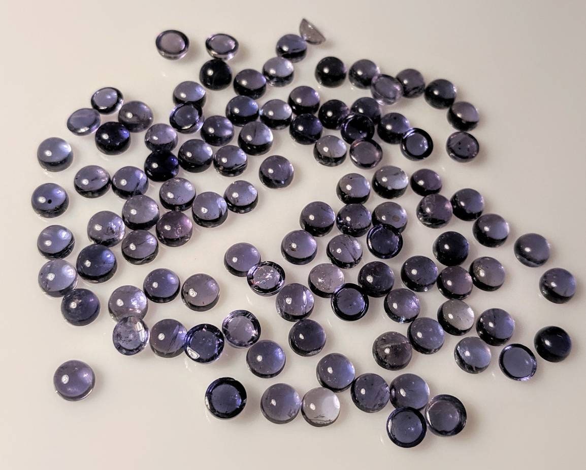 Natural Genuine Violet Blue Iolite Gemstones - 2/4/6/8/10pc 5mm Round Cabochon Loose Stones for Jewelry Making, Healing Crystals & DIY Crafts (Perfect for Rings, Necklaces & Spiritual Healing)