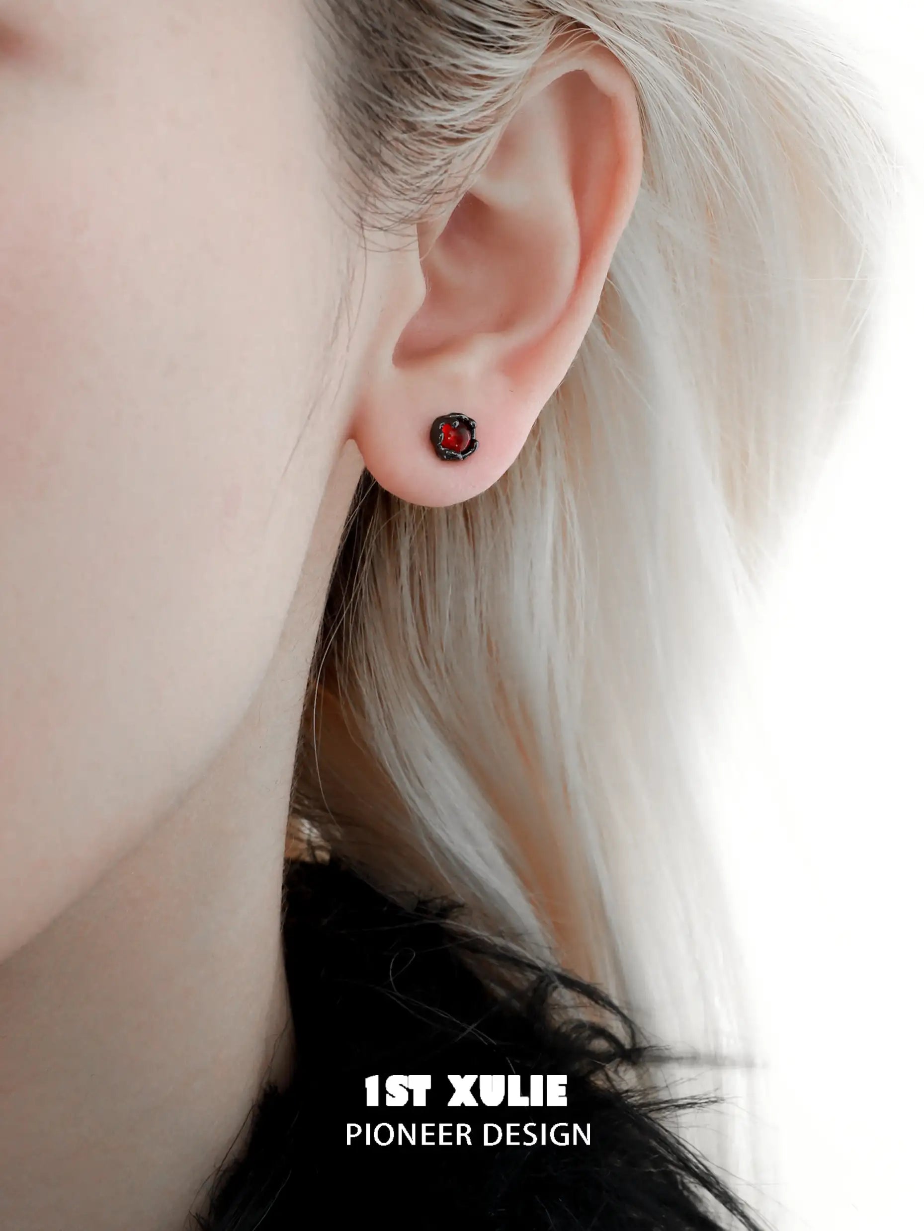 Lucifer Red Crystal 18K Black Gold Cherub Stud Earrings for Women - Elegant Angel Wing Jewelry Gift for Valentine's Day, Anniversary & Special Occasions