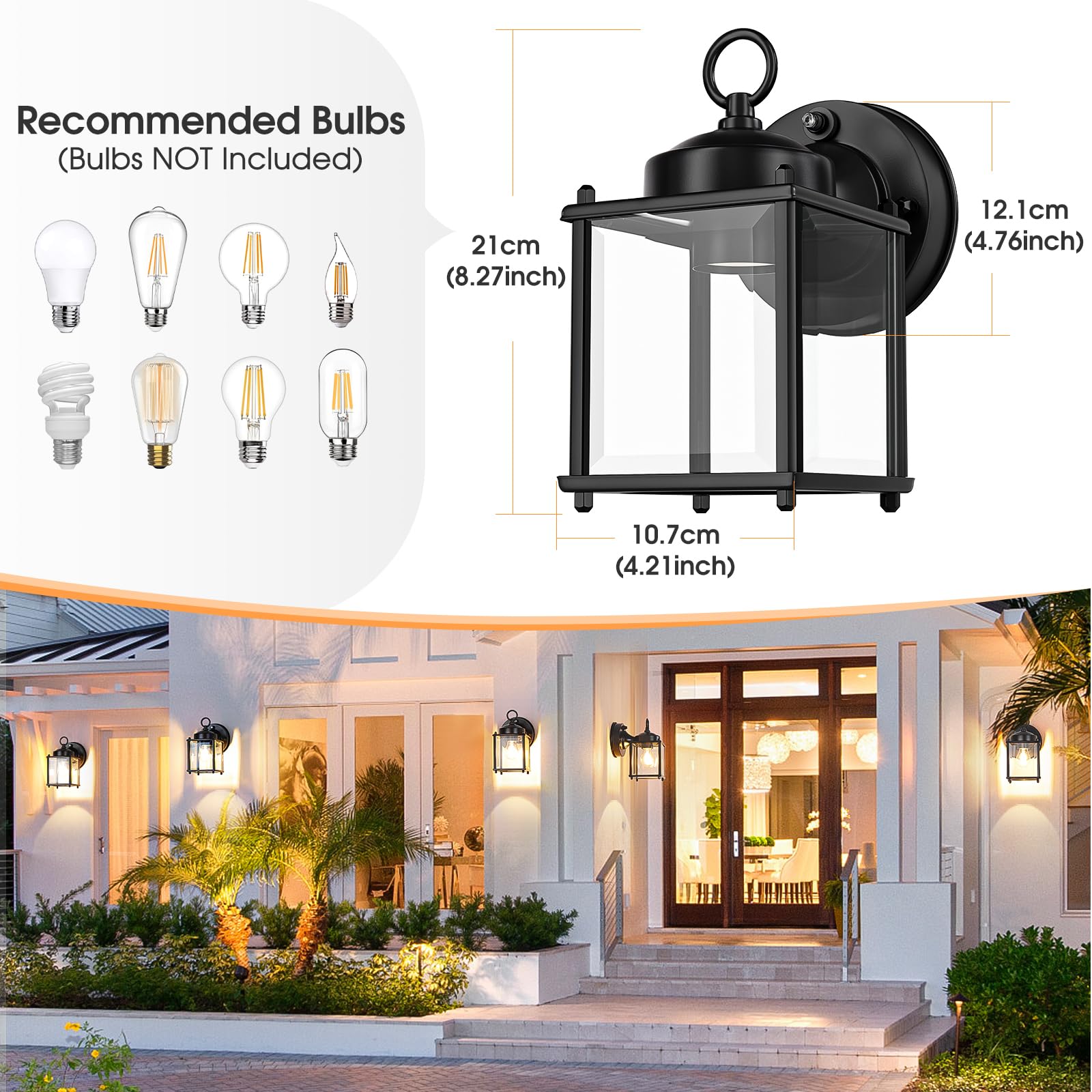 **Dusk to Dawn Sensor Outdoor Wall Sconce - Waterproof Exterior Wall Mount Lantern with Clear Beveled Glass - Black Front Porch Lights (2 Pack) - Perfect for Patio, Garden, and Entryway Lighting**