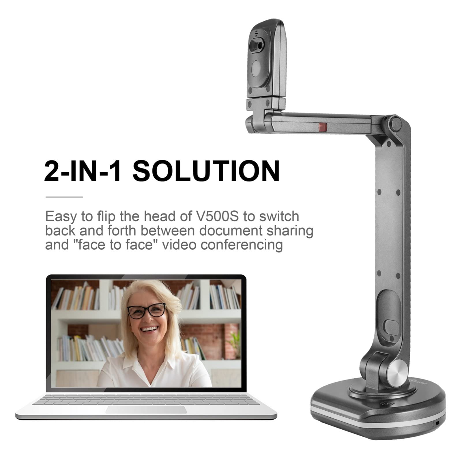 8MP USB Document Camera for Teachers - Book Scanner with LED Light, OCR Function, Distance Learning & Education Tool | Perfect for Online Teaching, Classroom Presentations & Remote Work (Black)