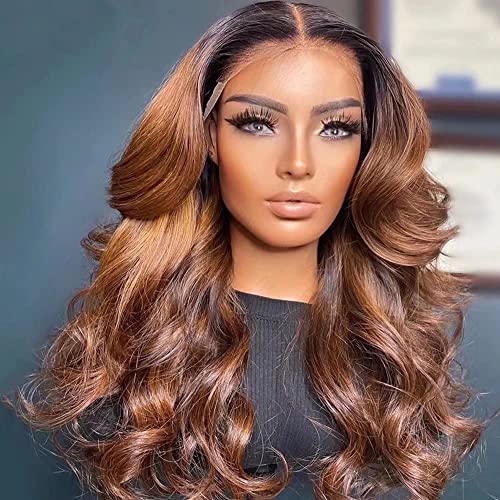 13x4 Brazilian Virgin Human Hair Lace Front Wig - Ombre Body Wave 150% Density Glueless Pre Plucked Bleached Knots for Black Women (22 Inch) | Perfect for Daily Wear, Parties, Weddings & Special Occasions