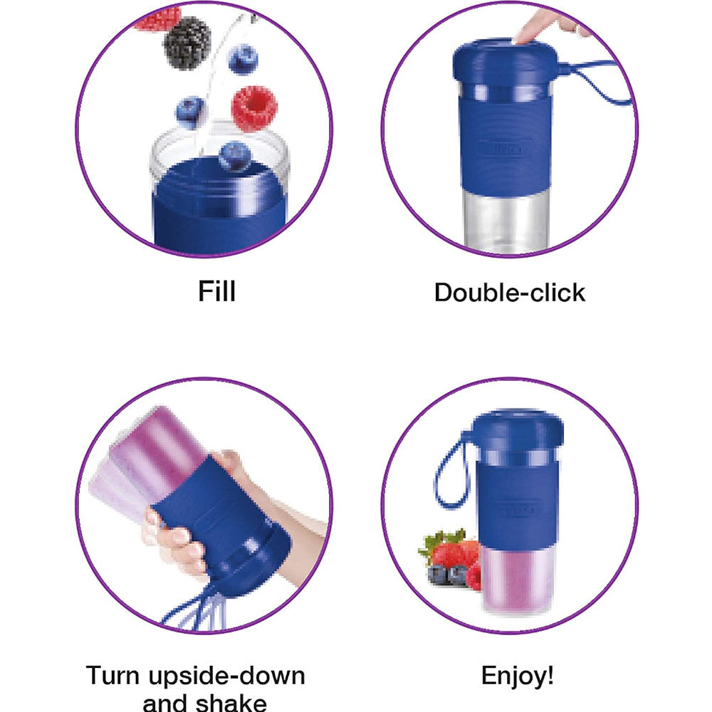 SALTON BL2045RD Portable Personal Blender - 350W Powerful Smoothie Maker for Shakes, Juices & Protein Drinks - Compact Travel Blender for Home, Office & Gym - BPA-Free Tritan Cup - Easy Clean - Blue