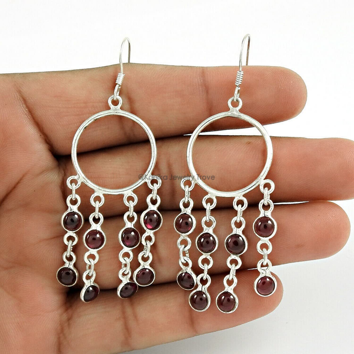 Kanika Jewelry Trove 925 Sterling Silver Garnet Handmade Drop Dangle Earrings for Women & Girls | Elegant Gift for Weddings, Parties & Special Occasions