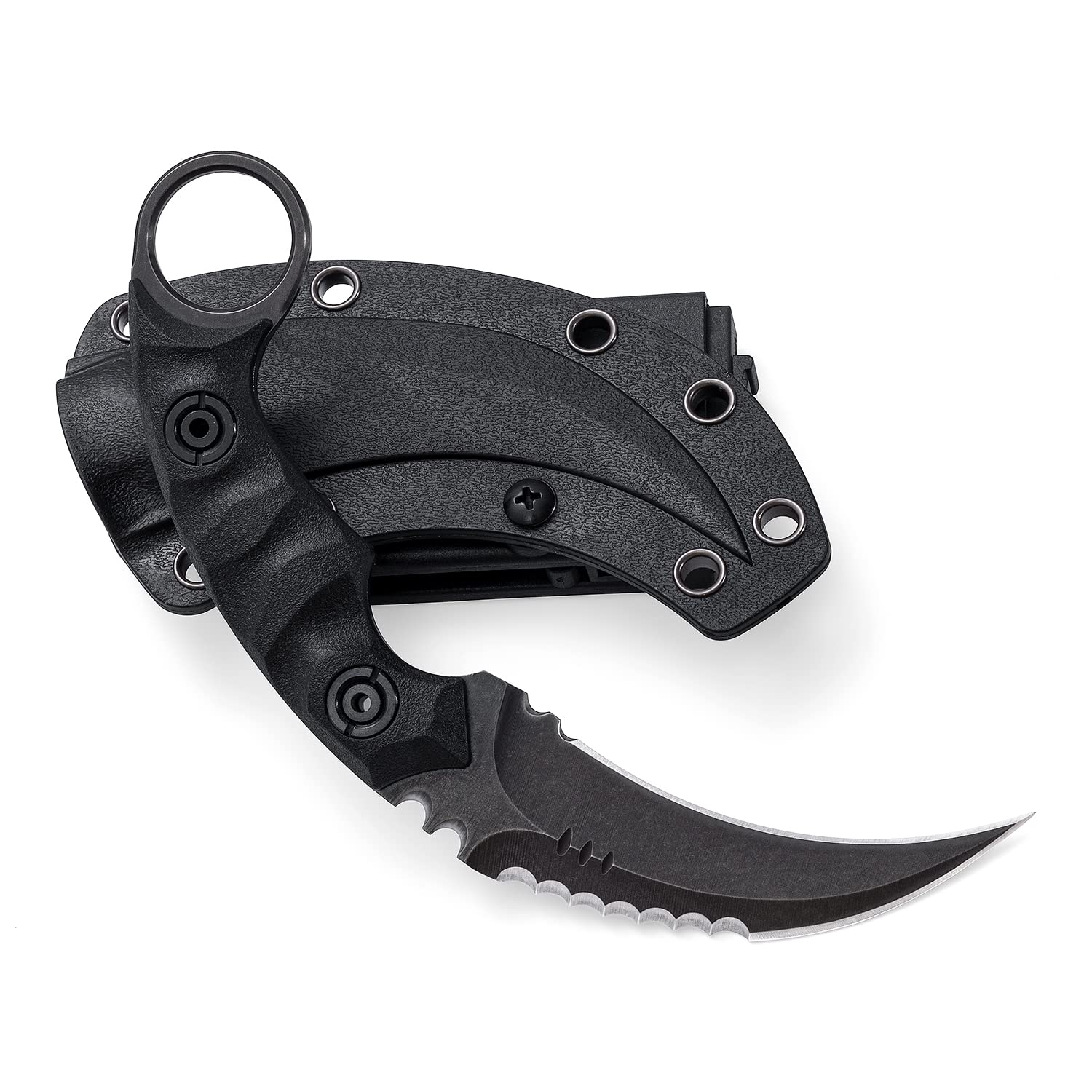 D2 Steel Fixed Blade Tactical Knife with G10 Handle - Double Edged Sharp Claw Knife for EDC, Outdoor Survival, Hiking & Camping - Includes Kydex Sheath (Black/Black) | Perfect for Bushcraft, Hunting, and Emergency Preparedness