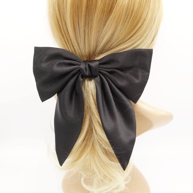 HOMEPIC Large Satin Hair Bows for Girls & Women - Elegant Silk-Style French Bow Hair Clips with Long Tail - Perfect for Parties, Weddings & Daily Styling (Black, Pack of 1)