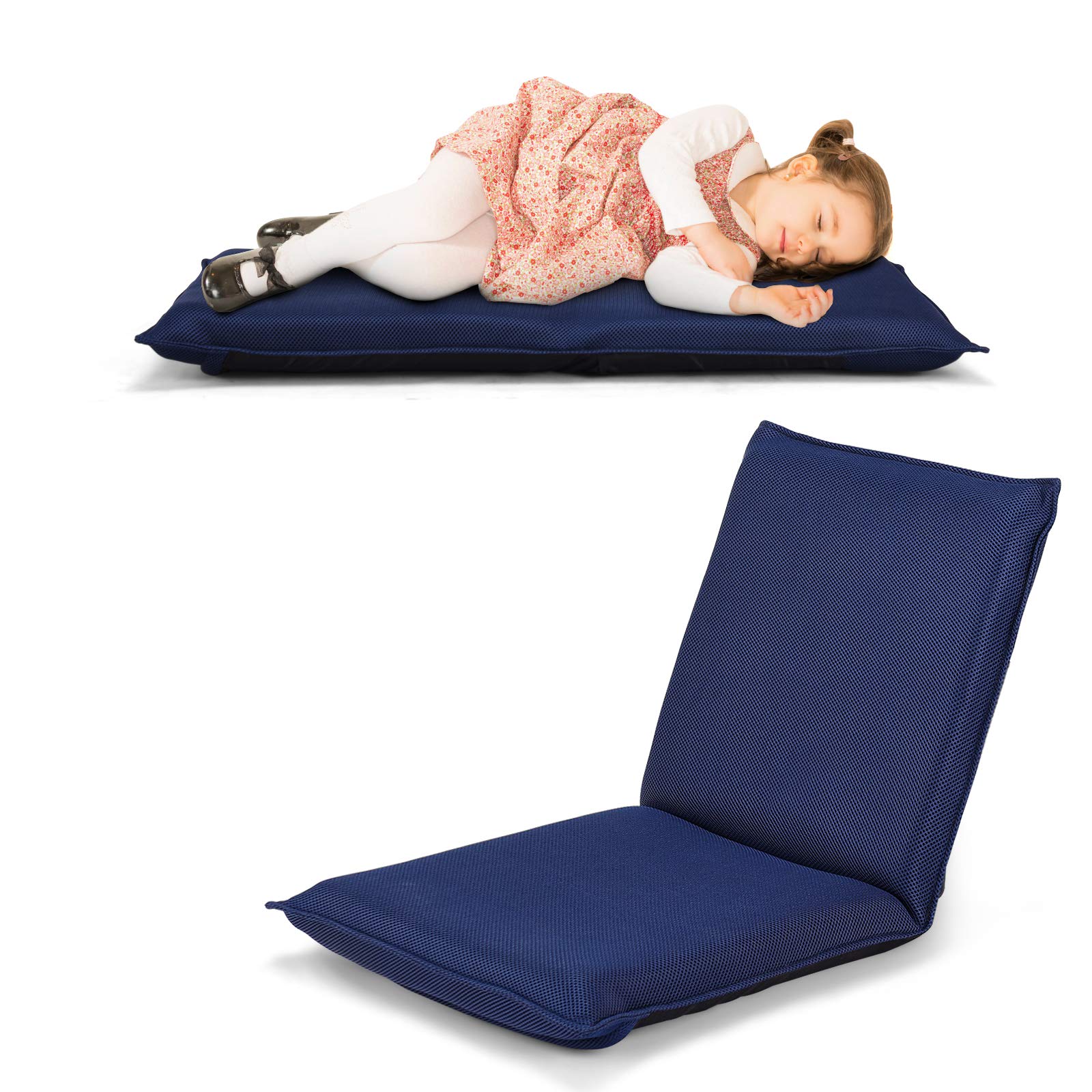 GOFLAME Adjustable Floor Chair - 6-Position Folding Padded Gaming Sofa with Cushioned Back Support - Ergonomic Lazy Sofa for Reading, Meditation, Gaming & Relaxation (Navy Blue) - Perfect for Small Spaces, Dorm Rooms & Home Office Comfort