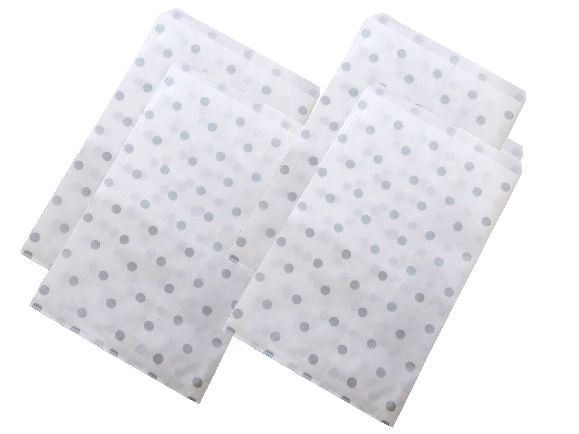 50 Pack 6x9 Inch Silver Polka Dot White Paper Gift Bags - Elegant Decorative Packaging for Parties, Cookies, Treats & Gifts - Perfect for Birthday, Wedding, Baby Shower & Holiday Celebrations