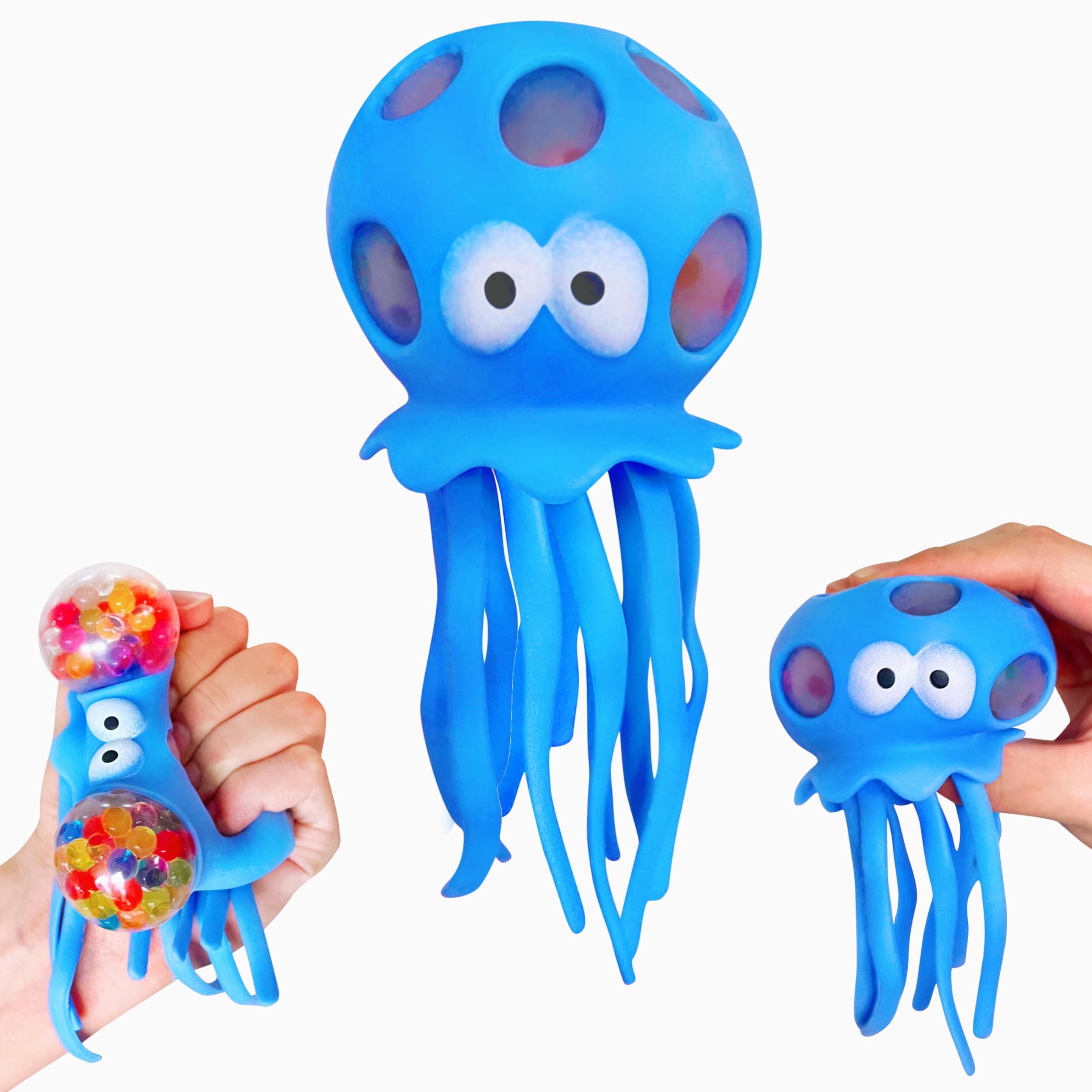 Octopus Squishy Stress Balls for Kids & Teens - Soft Ocean Animal Sensory Fidget Toys for Stress Relief, Anxiety & ADHD - Classroom Prizes, Bath Toys & Sensory Play (Blue)