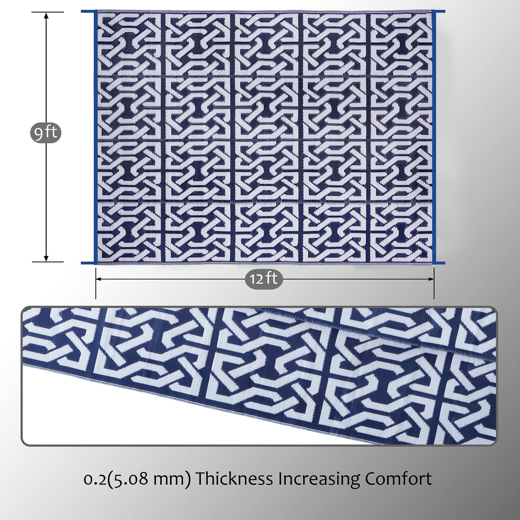 **SAND MINE Reversible Plastic Straw Rug – 9' x 12' Modern Outdoor Area Rug for Patio, Deck, RV, Backyard, Beach & Camping – Durable Dark Blue & White Floor Mat – Perfect for Picnics, Trailers & Relaxing Outdoors**