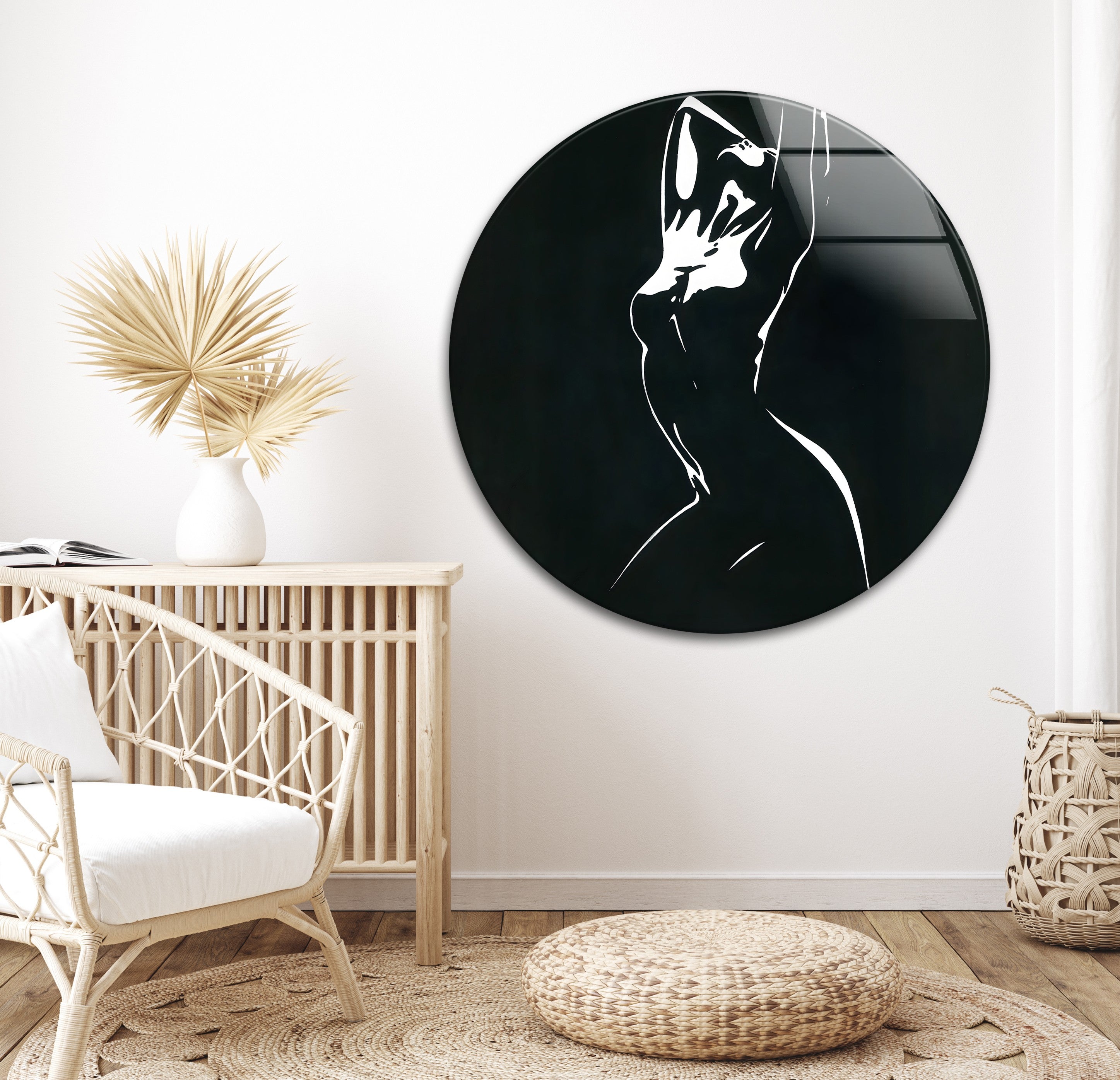 Abstract Black and White Woman Silhouette Glass Wall Art - Elegant Home Decor for Living Room, Bedroom & Office - Modern Framed Artwork for Stylish Interior Design