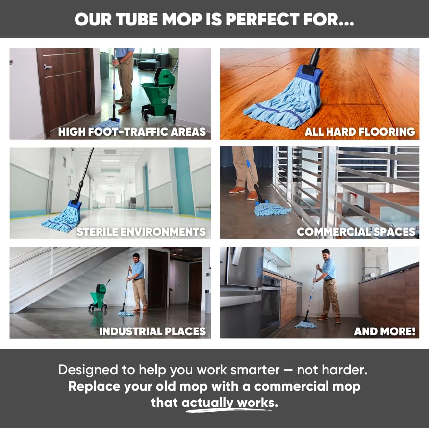 Bulk Commercial Mop Head Replacement (24 Pack) - Heavy Duty Microfiber Tube Mop Refills for Hardwood, Tile & Vinyl Floors | 14oz Machine Washable Industrial Wet Mops | Perfect for Schools, Hospitals & Office Cleaning