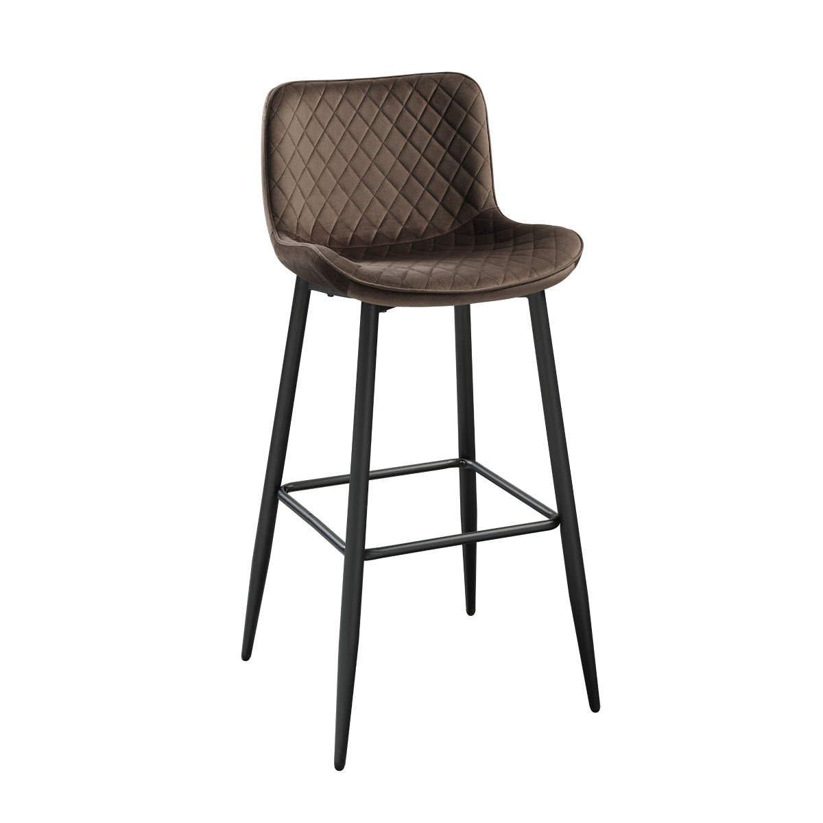 Luxury Brown Velvet Quilted Bar Stools Set of 2 - 29 Inch Counter Height Chairs for Kitchen Island, Breakfast Bar & Home Decor