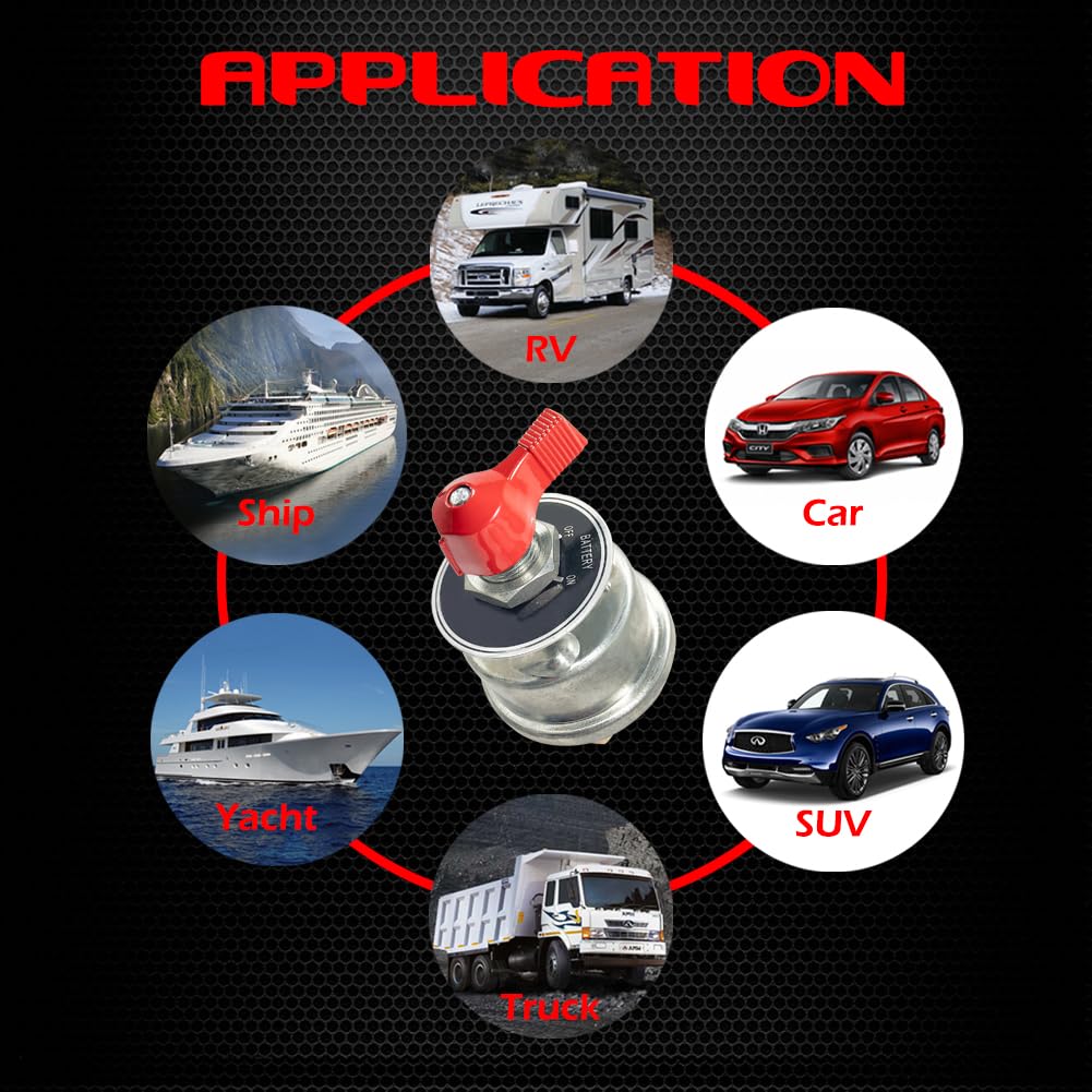 Ampper 12-24V Heavy Duty Battery Disconnect Switch - 300A On/Off Power Isolator for Car, Truck, RV, Boat & Marine Use - Perfect for Vehicle Storage, Maintenance & Emergency Power Cutoff