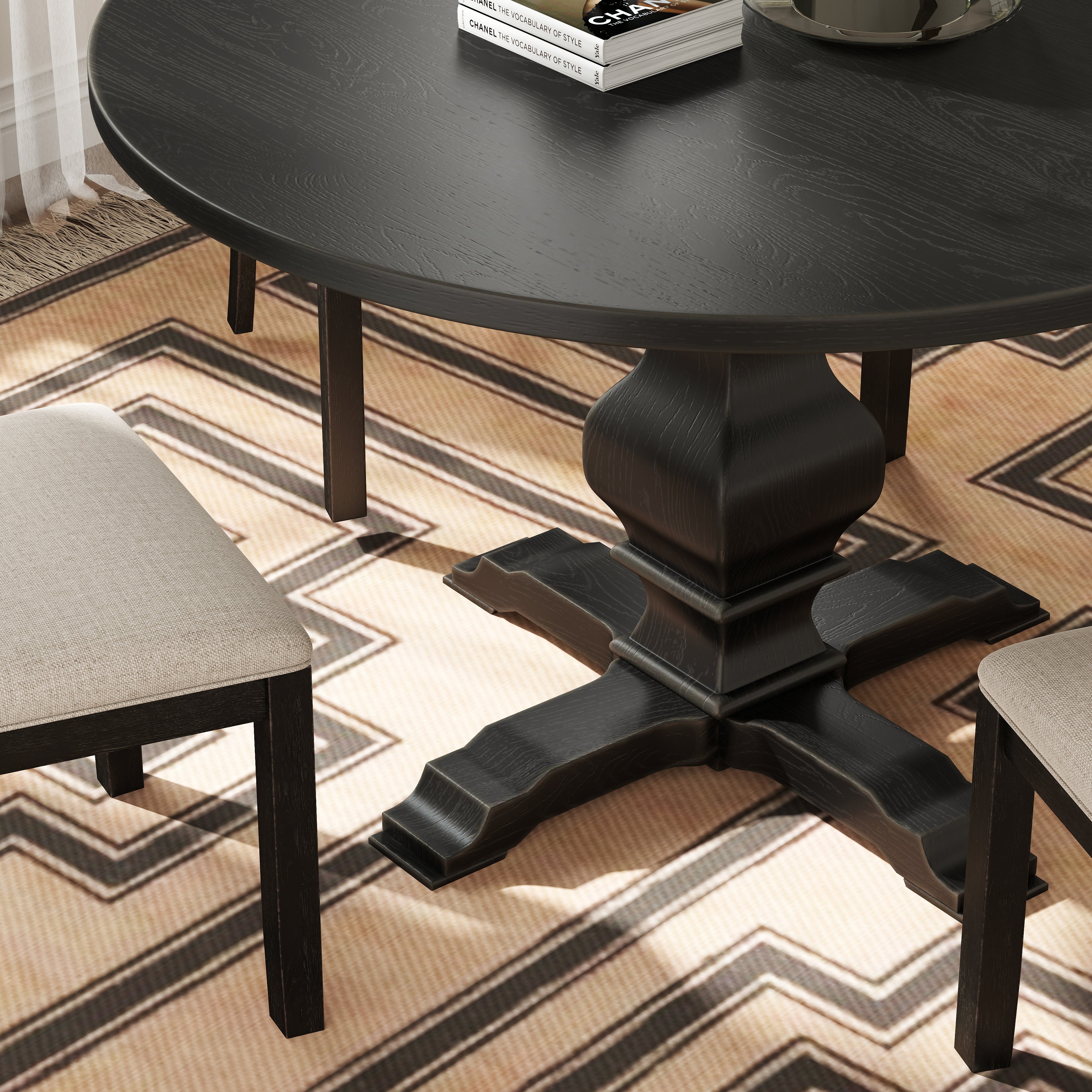 Roundhill Furniture Havre Solid Wood Pedestal Round Dining Table - 42 Inch Farmhouse Style for Kitchen, Dining Room & Small Spaces