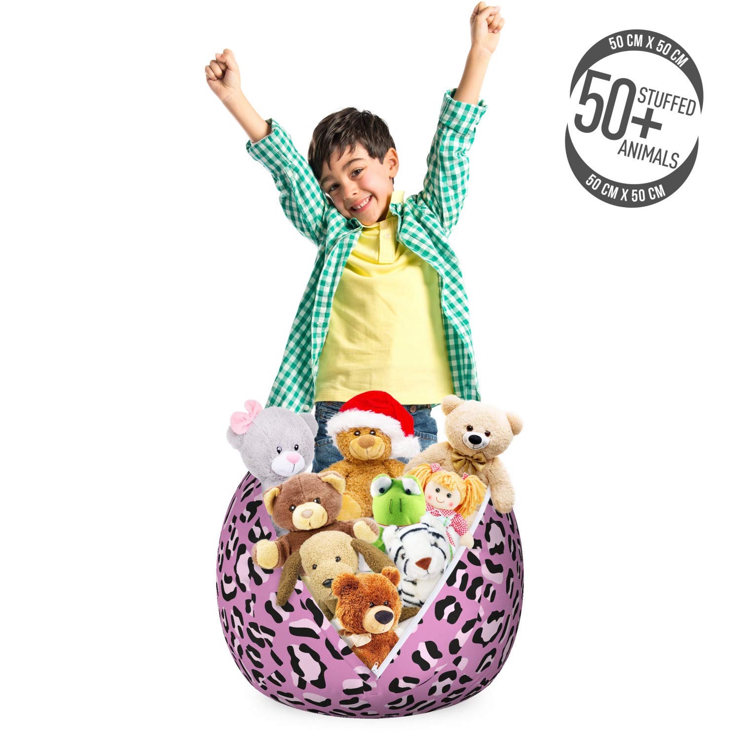 Ambesonne Leopard Print Storage Toy Bag Chair - Washable Stuffed Animal Organizer for Kids Room, Small Size Grey Pink - Perfect for Nursery, Playroom & Bedroom Organization