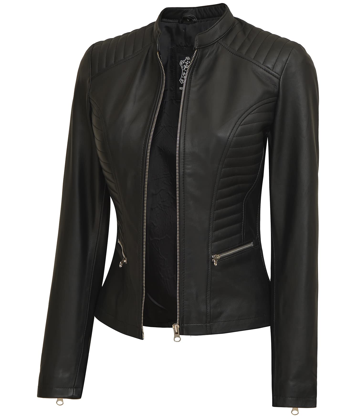 Genuine Real Leather Jacket for Women - Cafe Racer Style with Natural Grain & Stand Collar | Women's Motorcycle Jacket for Riding & Fashion | Perfect for Bikers, Casual Wear & Outdoor Adventures