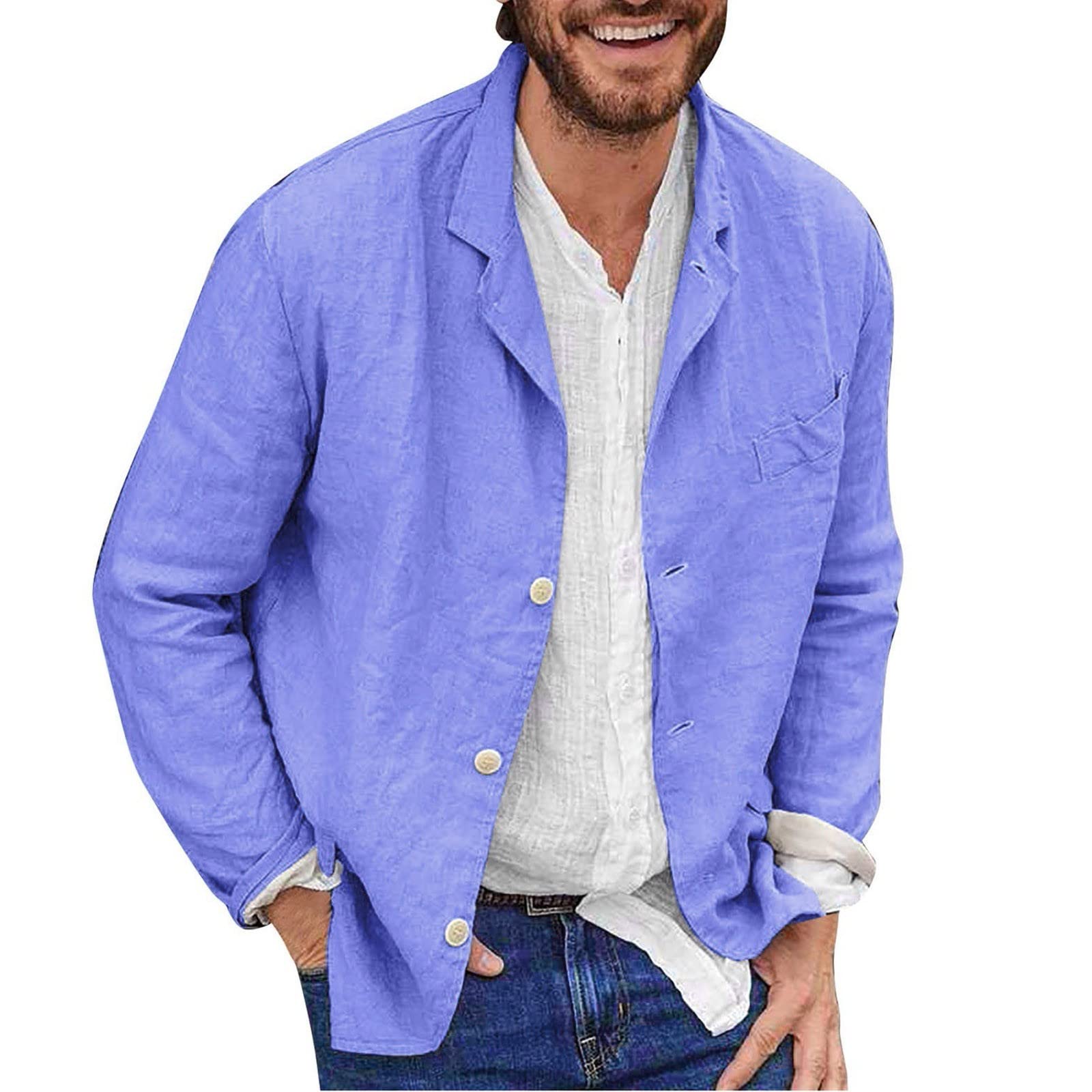 Men's Loose Fit Cotton Linen Button Down Shirt - Solid Color Long Sleeve Collared Top Blouse for Casual & Business Wear | Perfect for Office, Date Night & Summer Outfits