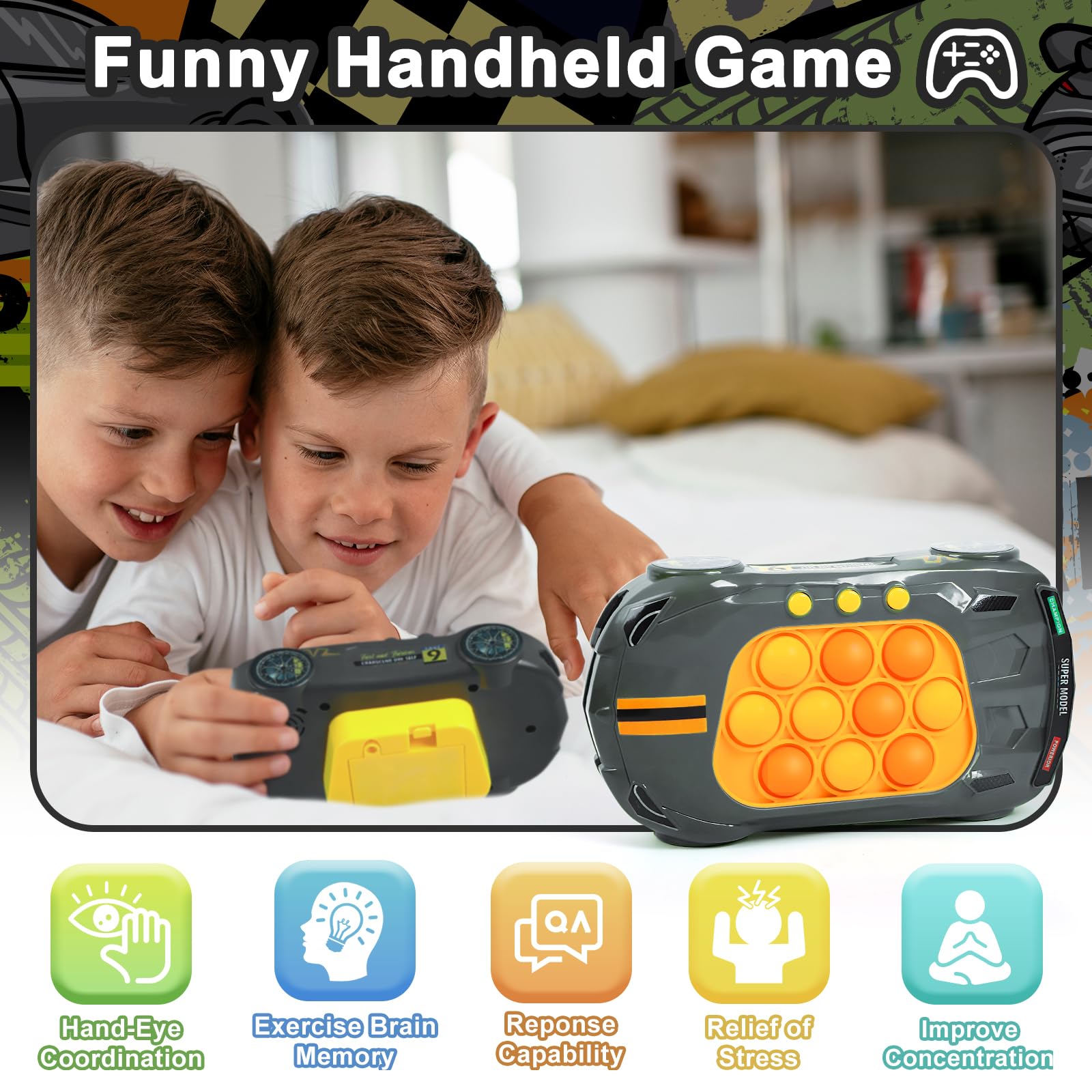 Fast Push Bubble Game for Kids 6-12 & Adults - Handheld Stress Relief Puzzle Toy with Light Up Bubbles - Fun Anxiety Relief Game for Boys, Girls, Teens - Perfect for Travel, Classroom, Office & Home Relaxation