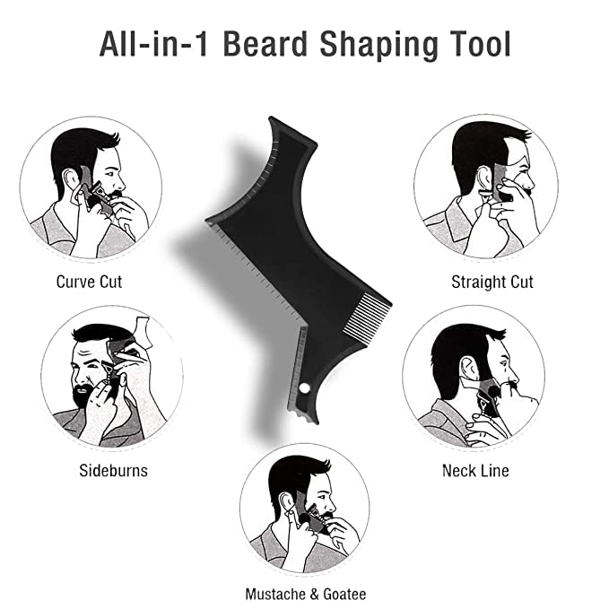 Professional Beard Shaper & Comb Kit for Men - 2-in-1 Grooming Tool for Precise Beard Styling at Home & Salon (Black) | Perfect for Daily Trimming, Shaping & Maintaining Facial Hair