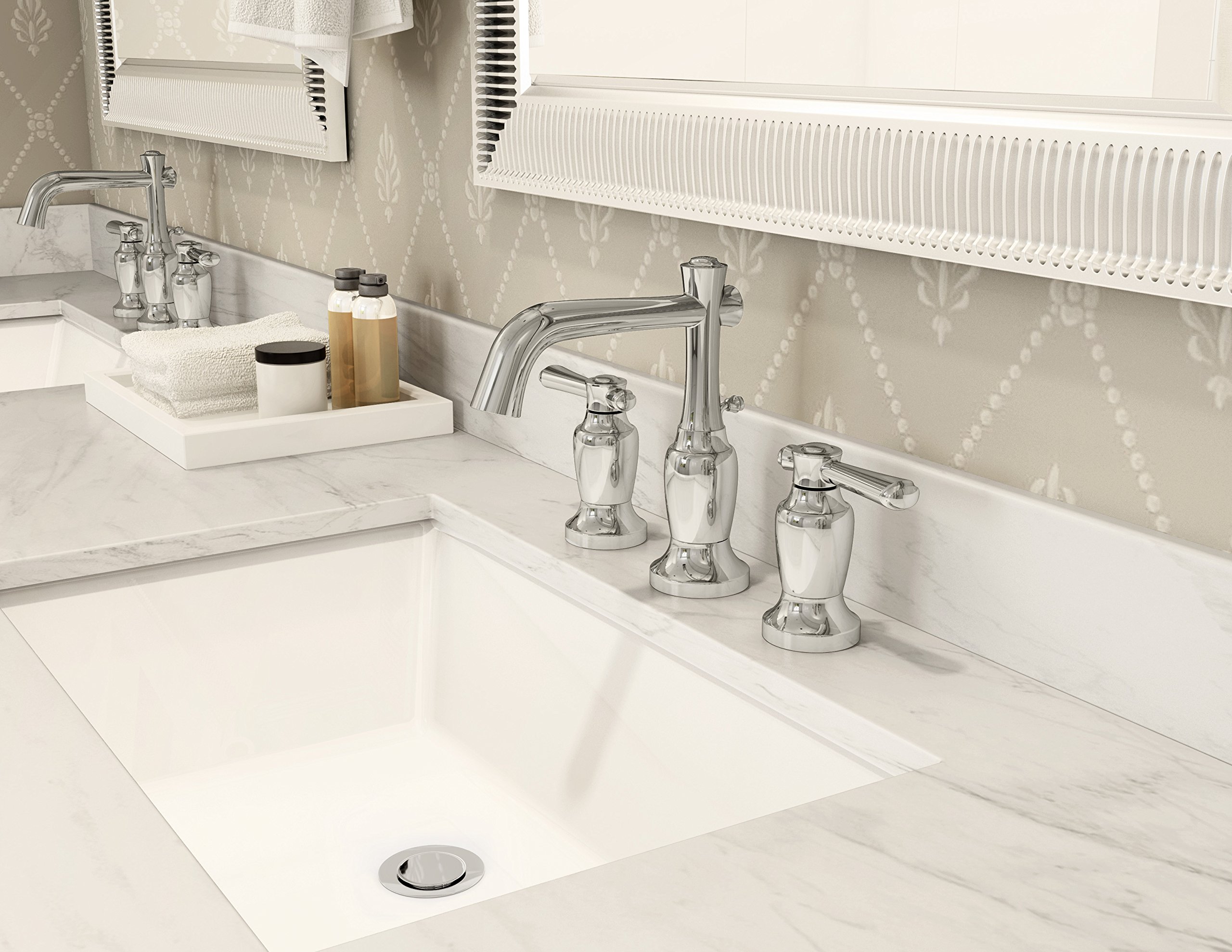 Symmons SLW-5412-1.0 Degas 2-Handle Widespread Bathroom Sink Faucet with Drain Assembly - 1.0 GPM Flow Rate, Polished Chrome Finish for Modern Bathrooms | Perfect for Guest Baths, Powder Rooms & Master Suites