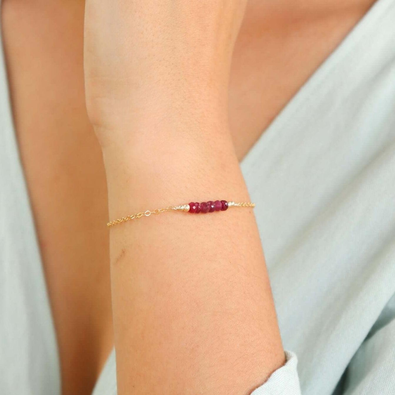 Sparkling Red Ruby Gemstone Faceted Bead Bar Bracelet for Women - Elegant Handmade Jewelry Gift for Birthday, Anniversary & Special Occasions