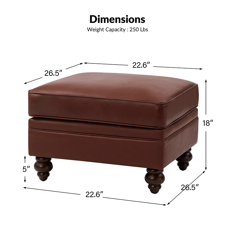 Basilio Modern Genuine Leather Storage Ottoman Bench - Living Room Footrest, Coffee Table & Extra Seating - Perfect for Home, Office & Bedroom