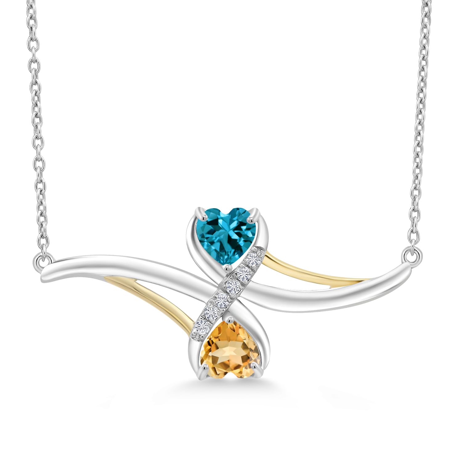 1.07 Ct London Blue Topaz & Yellow Citrine Pendant in 925 Silver & 10K Yellow Gold with Lab-Grown Diamonds | Elegant Gemstone Jewelry for Women | Perfect for Anniversaries, Birthdays & Special Occasions