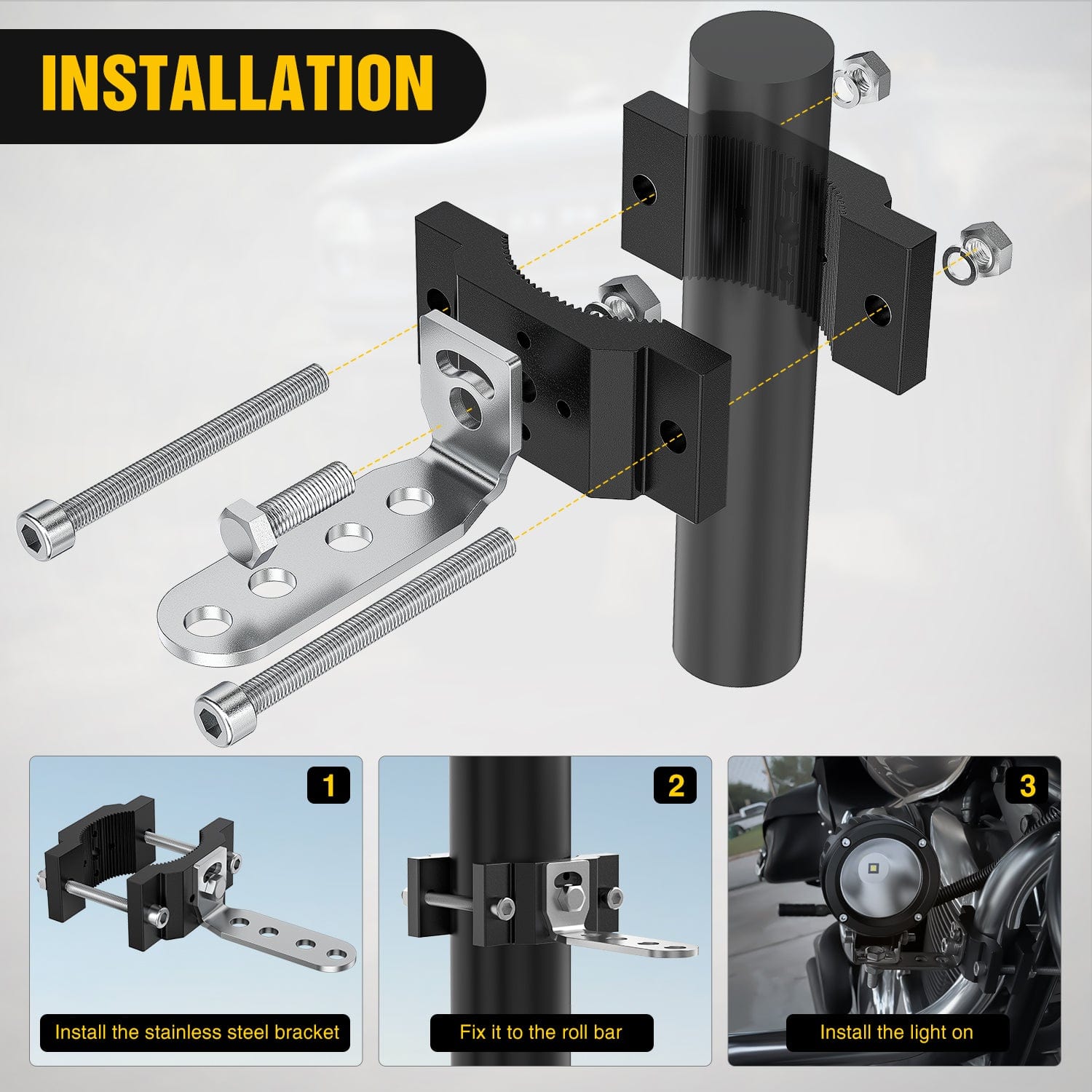 2Pcs Motorcycle Tube Clamp Mounting Brackets - Universal Fit for 0.7 to 2 Inch Round Tubes - Heavy Duty Handlebar Clamps for Motorcycle, ATV, Dirt Bike Accessories - Perfect for Off-Road & Street Riding