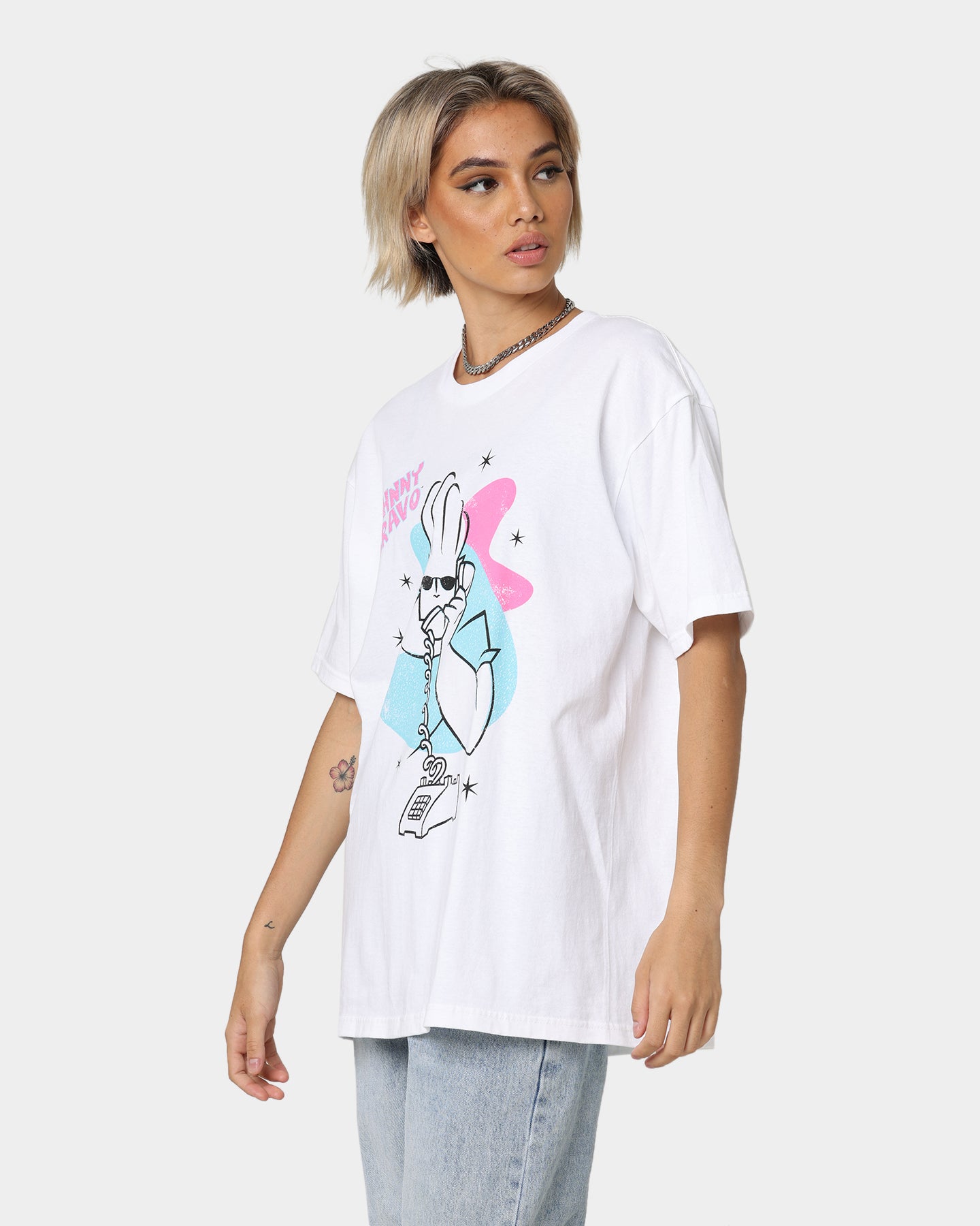 Johnny Bravo Dial A Hunk Graphic T-Shirt - Vintage White Cotton Tee for Men - Perfect for Casual Wear, Cosplay & 90s Retro Parties