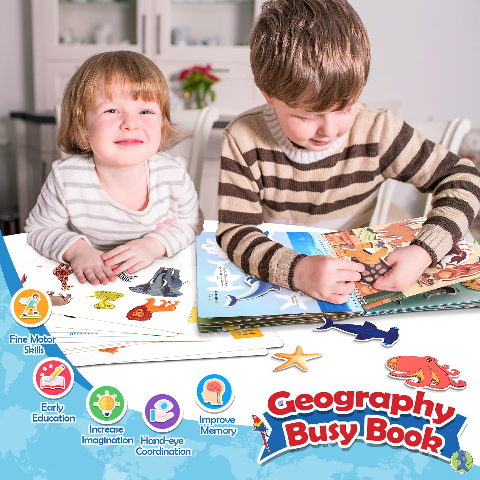 Educational Geography Busy Book for Kids Ages 3-8 - Interactive Sensory Learning Toys for Preschool Boys & Girls - STEM Travel Activity Book - Perfect Easter Gift for 5-7 Year Olds | Great for Road Trips, Classroom & Homeschool Learning Activities