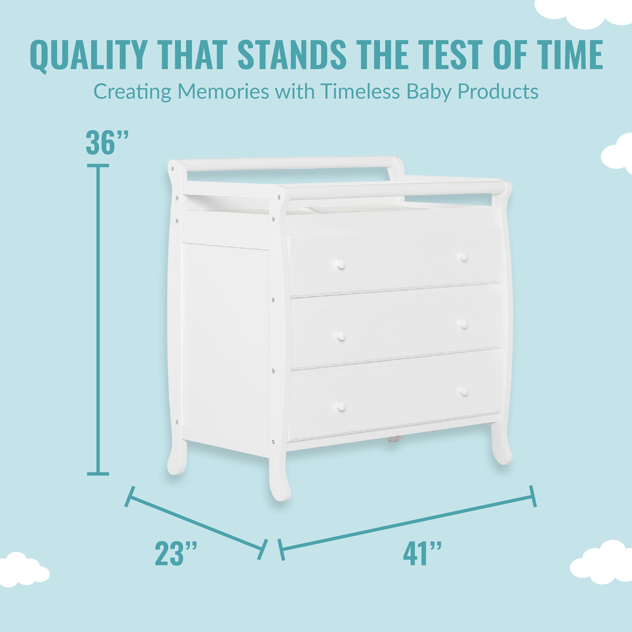 Dream On Me Liberty Collection 3-Drawer Baby Changing Table with Safety Rail - Nursery Dresser for Diaper Changing & Storage | Perfect for Newborns & Toddlers