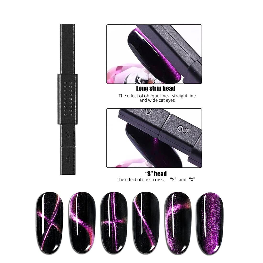 XEAOHESY 8pcs Nail Magnet Tool Set - Double Head Flower Design Magnetic Stick Pens for Cat Eye Gel Polish Nail Art, Professional Nail Art Accessories for Salon & Home Manicure