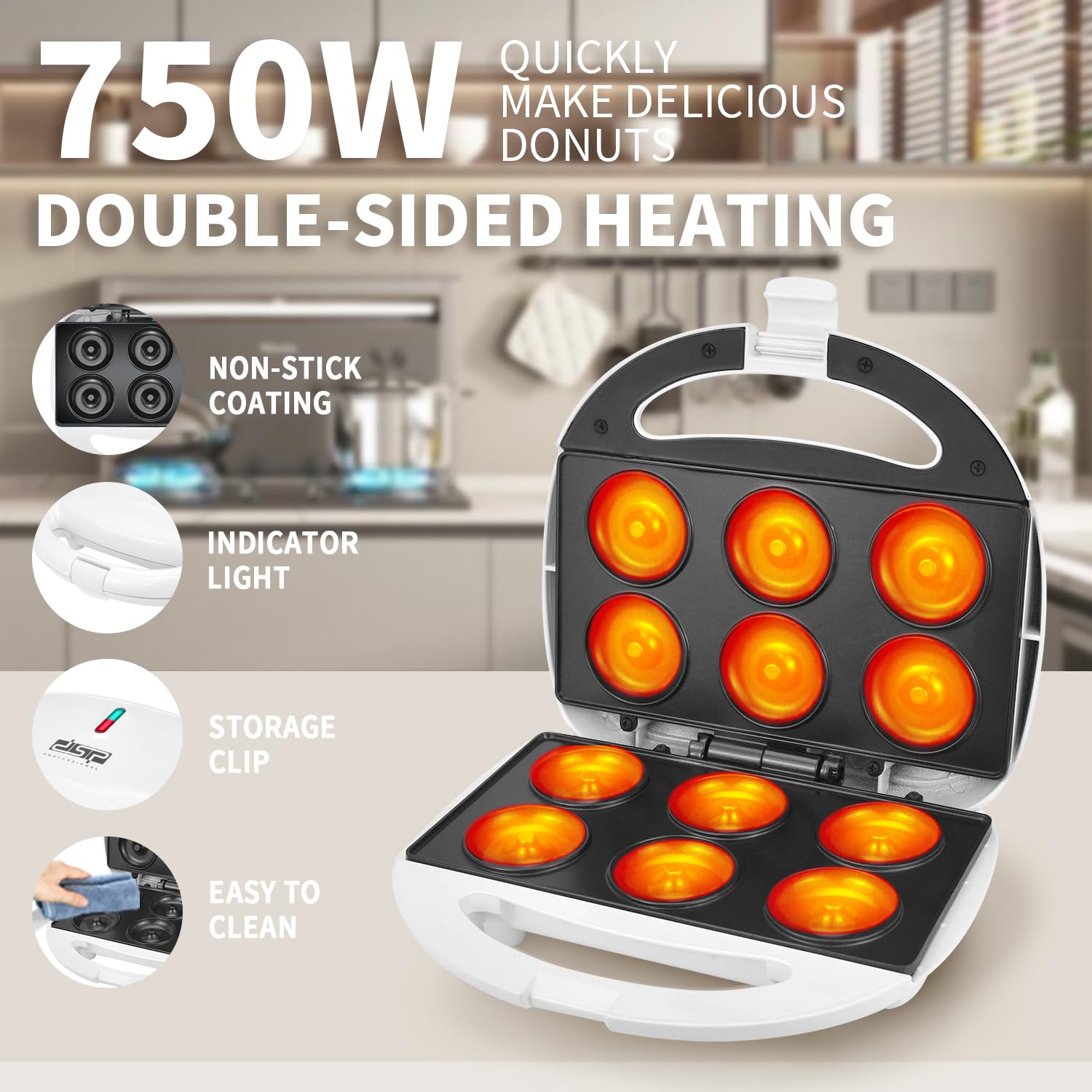 Mini Donut Maker Machine - Non-Stick Electric Doughnut Baker with Cool Touch - Makes 6 Mini Donuts at Once - Perfect for Breakfast, Snacks, Desserts & Party Treats (White) - Great for Home Kitchen, Cafes & Birthday Parties