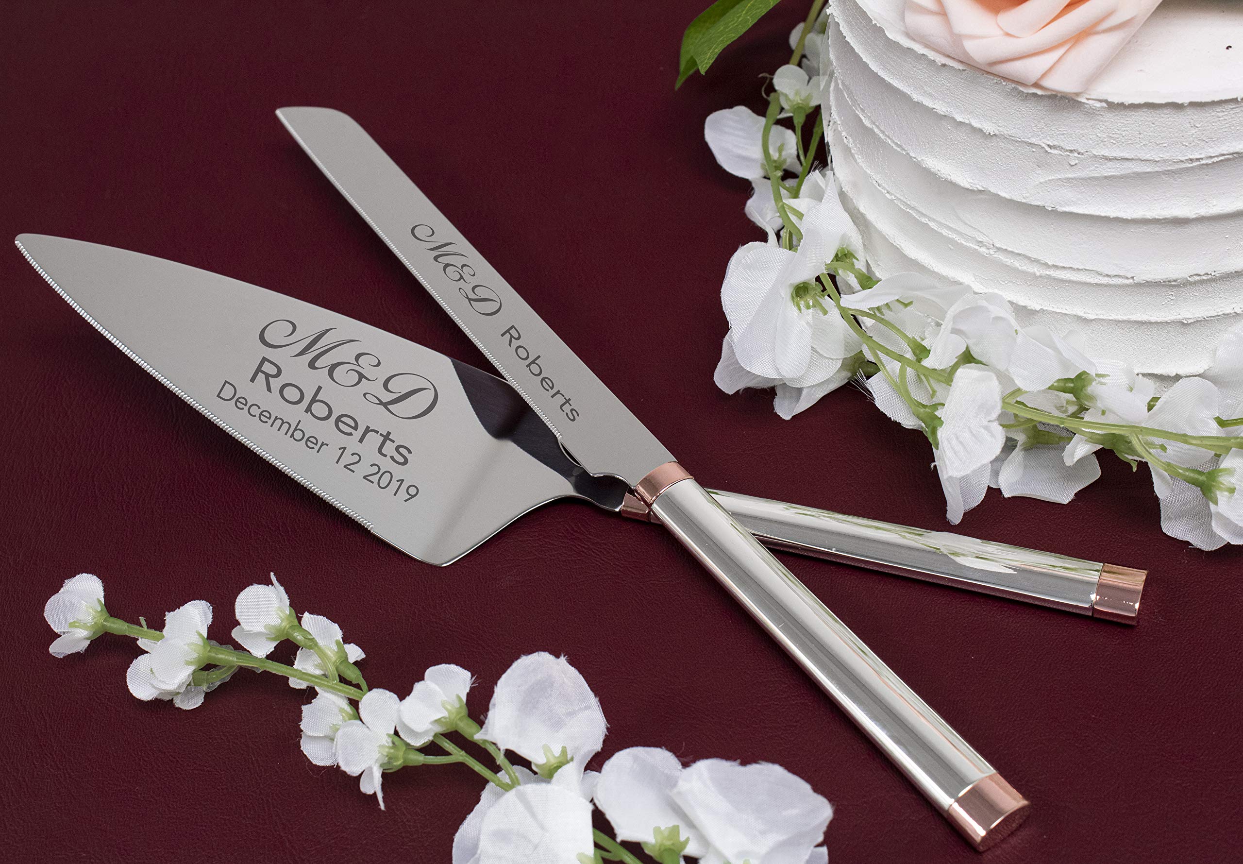 Kate Spade Bridal Rosy Glow Personalized Wedding Cake Knife & Server Set - Custom Engraved Cake Cutting Gift for Bride & Groom - Perfect for Wedding Ceremonies, Anniversaries & Bridal Showers