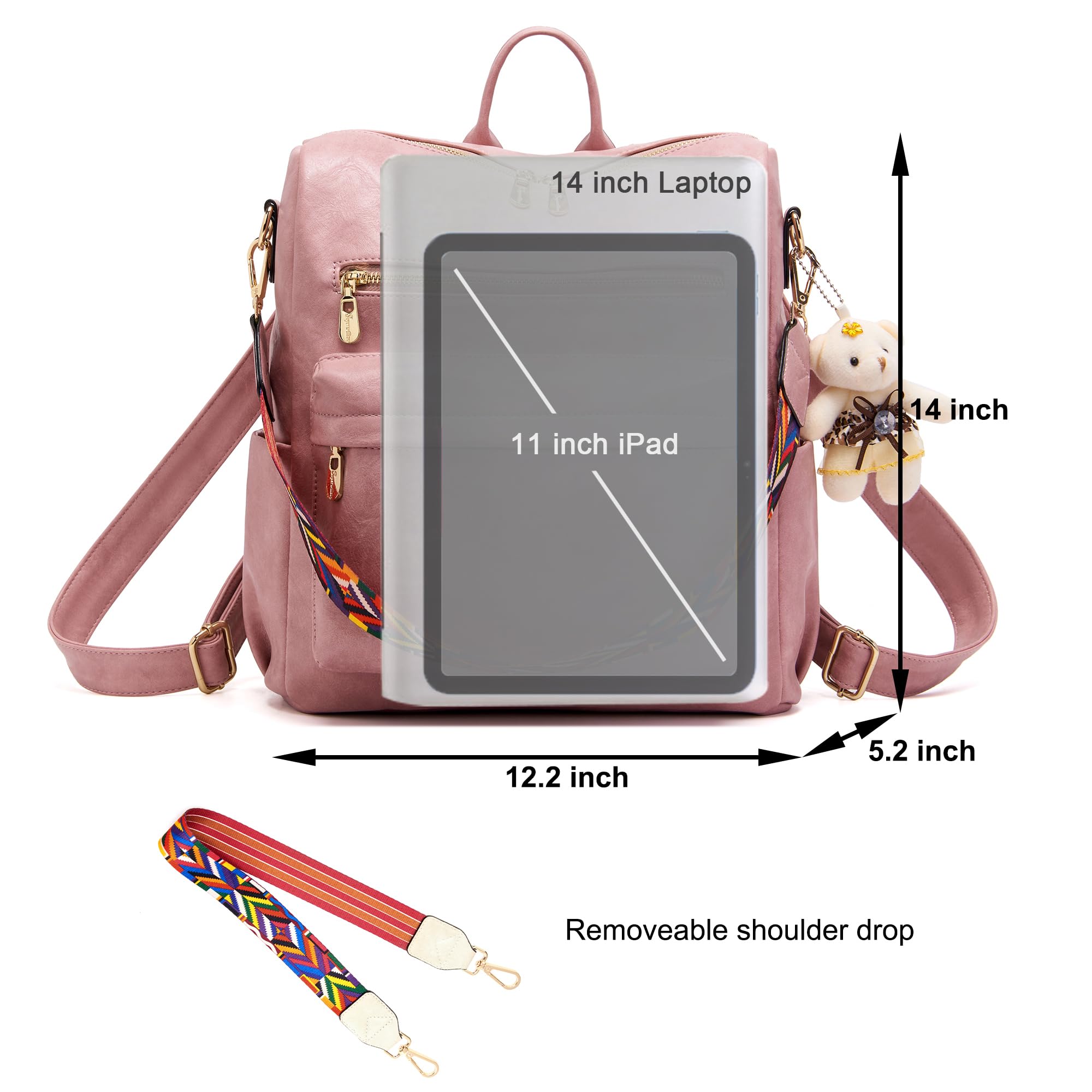 Soperwillton Women's PU Leather Backpack Purse - 2pcs Set for Travel & Daily Use