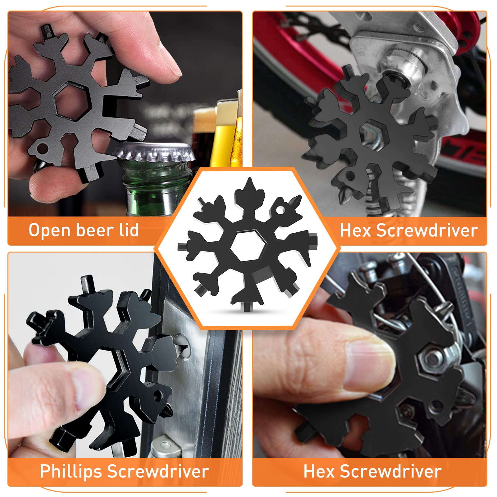 18-in-1 Snowflake Multitool for Men - Premium Stainless Steel Survival Tool Kit - Perfect Christmas Gift for Dad, Husband & Men Who Have Everything - Great for Camping, Hiking, Emergency & Everyday Carry (EDC)
