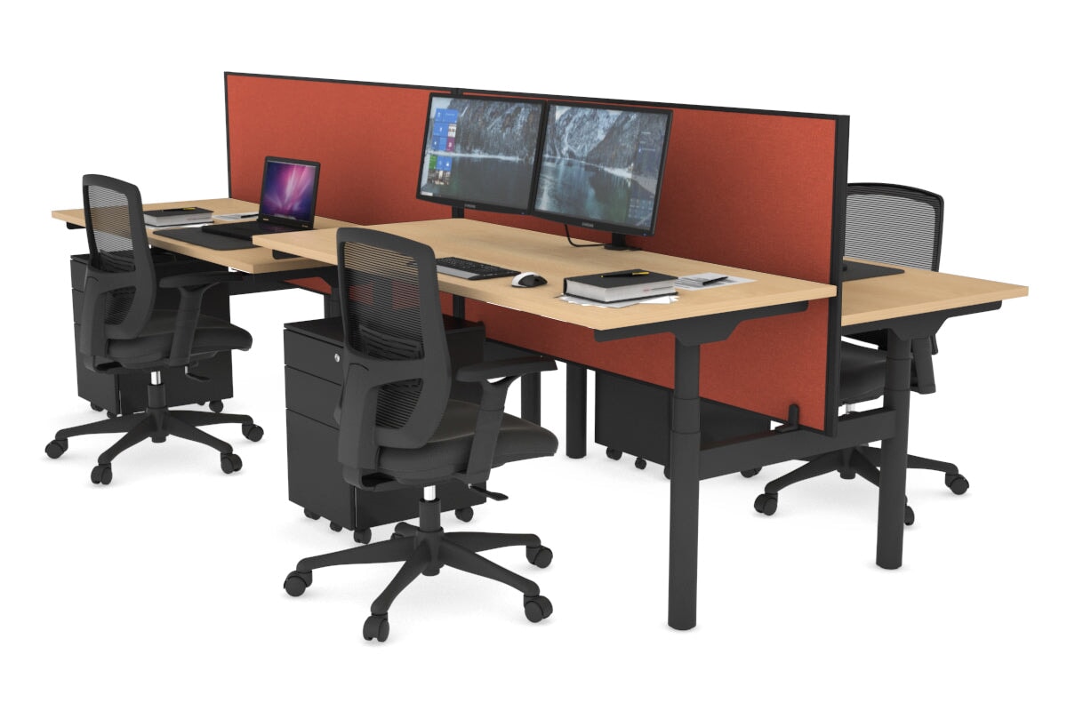 Flexi Premium Height Adjustable 4-Person H Bench Workstation - Black Frame [1200L x 700W] - Ideal for Office, Coworking Space & Home Office Setup