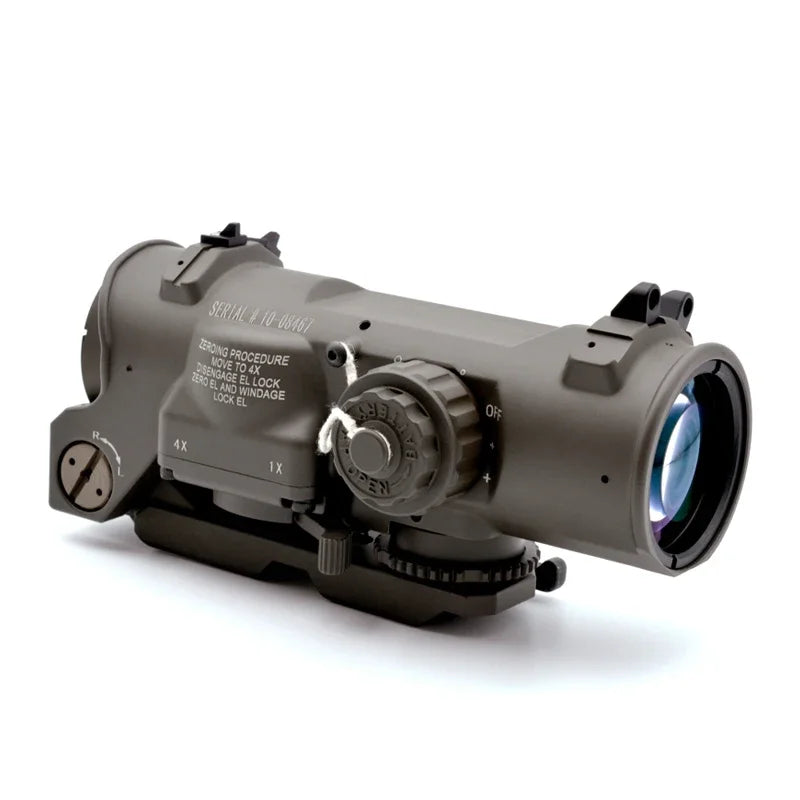 Tactical Rifle Scope 1-4x24 DR Fixed Dual Field of View with Red Illuminated Reticle - Full Markings for Airsoft, Hunting & Tactical Shooting | Perfect for Low Light Conditions & Precision Targeting