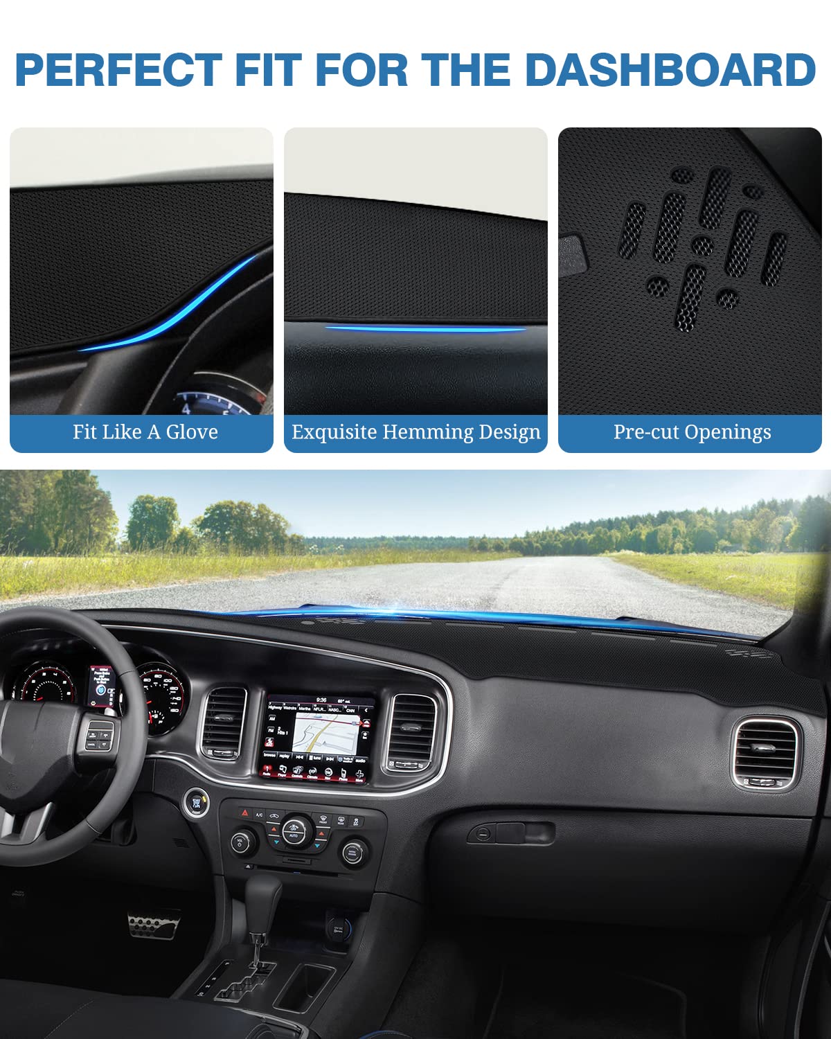 FIILINES Dash Cover for Dodge Charger 2011-2023 | Non-Slip Mesh Dashboard Protector | Sunshade & Anti-Glare Accessory | Perfect for Summer Heat & UV Protection